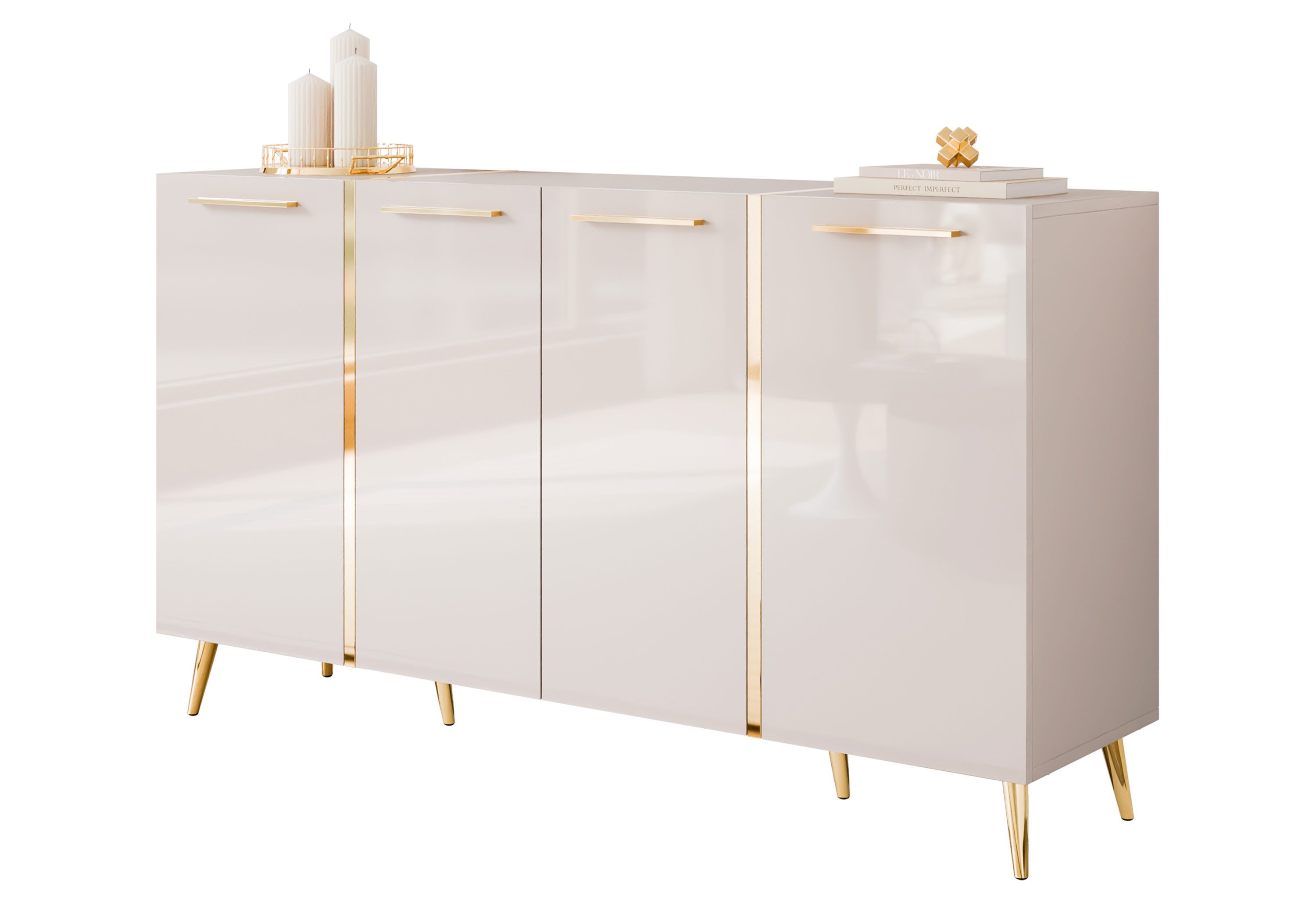 Lookway Kommode ONYX 4D Kaschmir auf goldenen Beinen Hochglanz 158 cm, 158x41x88 cm
