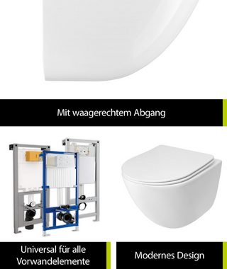 aquaSu Tiefspül-WC, Wandhängend, Abgang Waagerecht, Wand WC, spülrandlos, Weiß, WC-Sitz Absenkautomatik, Duroplast, 045520