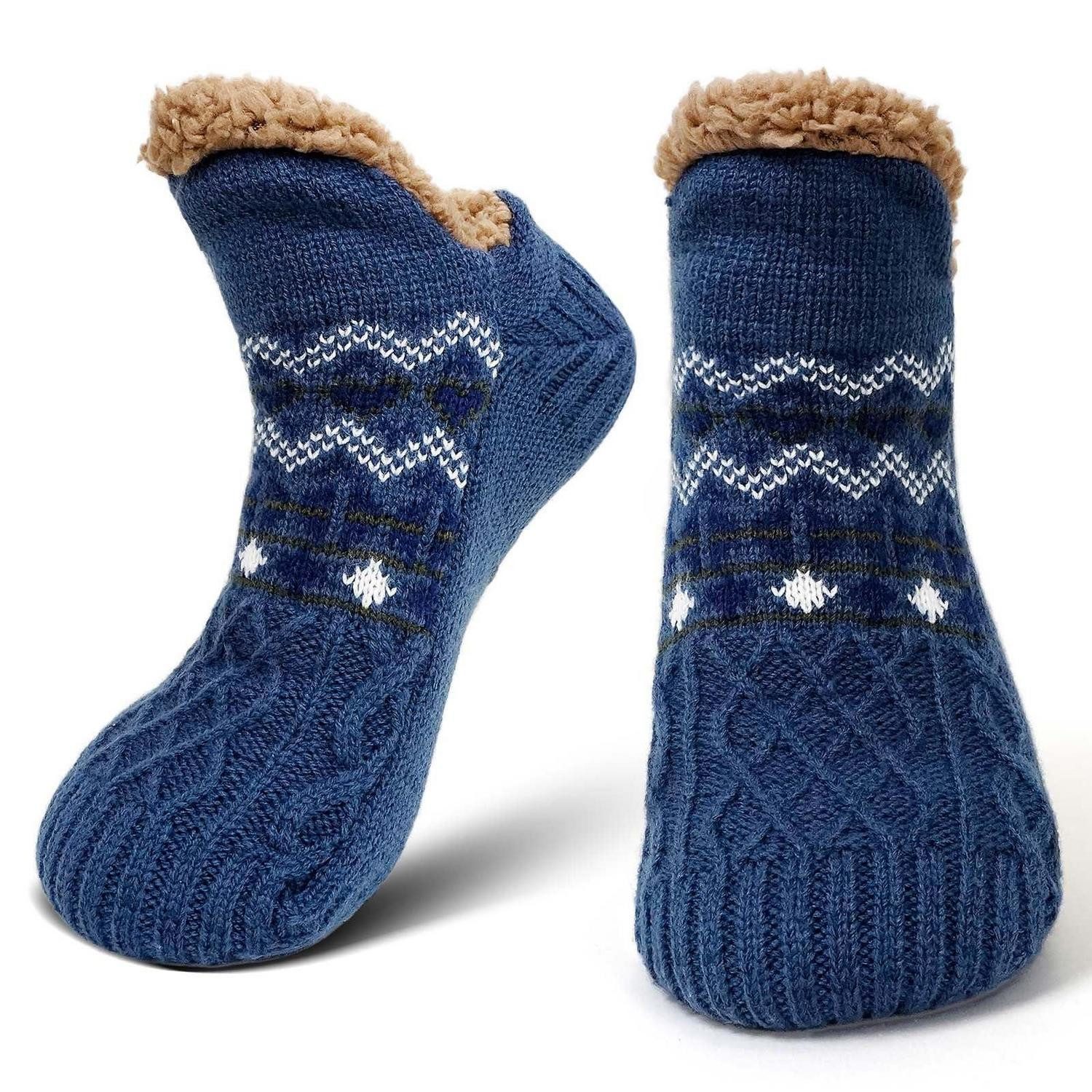 LuxusKollektion Haussocken Haussocken Herren Thermo-Winter mit Noppen Blau 39-46