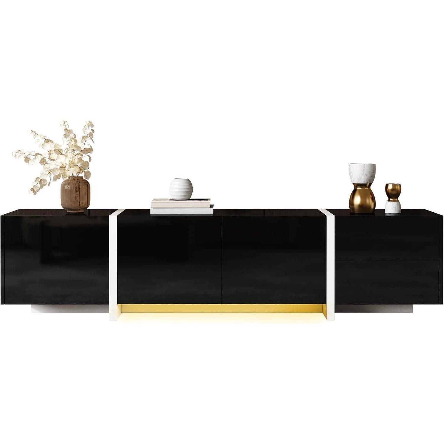 LuxusKollektion TV-Board TV Schrank Lowboard Schubladen Stauraum Schwarz(170x30x39cm)