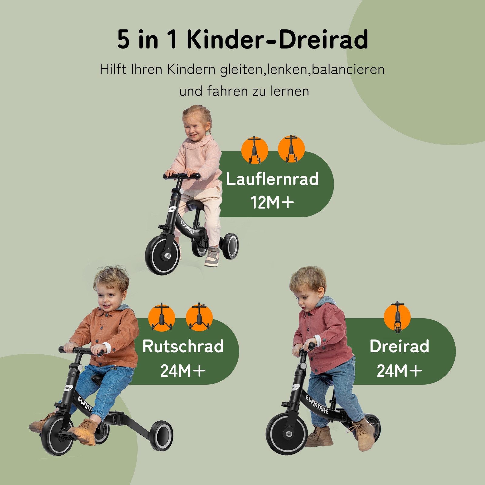 besrey Dreirad Kinderdreirad 5-in-1 Laufrad Lauffahrrad günstig online kaufen