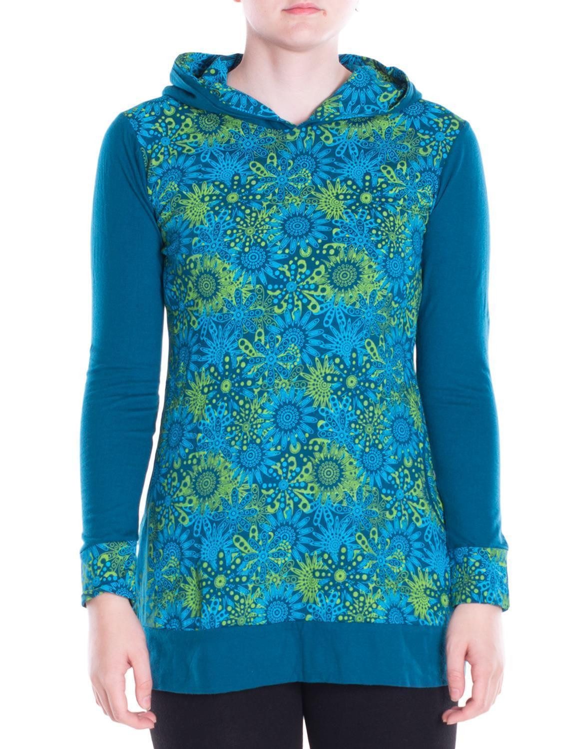 Vishes Sweater Bedruckter Hoodie Pullover Tunika mit Kapuze und Taschen Alternative Bekleidung, Ethno, Hippie, Retro Style