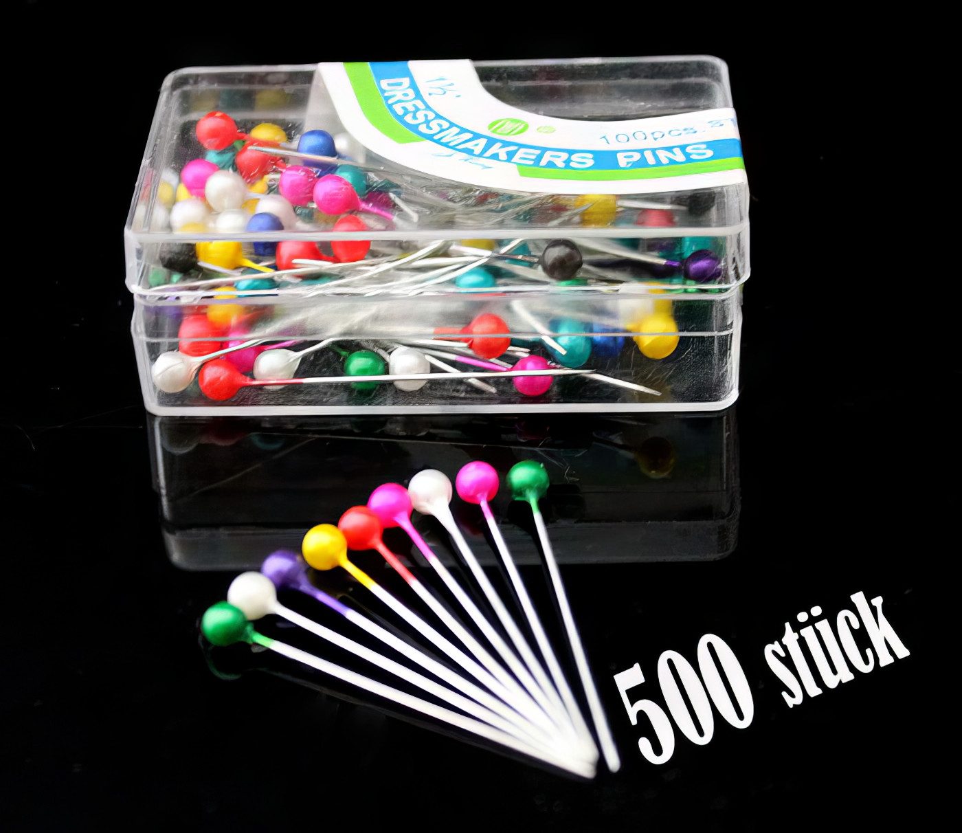 Yudu Stecknadeln 500 stück Stecknadeln mit Kunststoffköpfen Balsteln bunte Farben