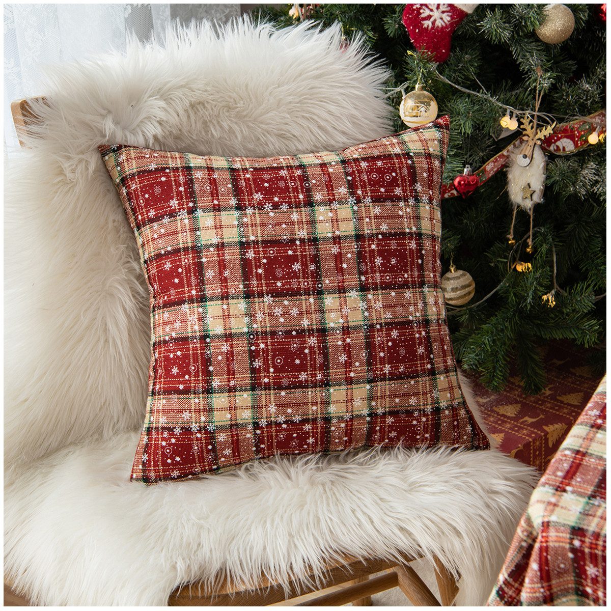 Qelus Kissenbezüge Kissenbezug Weihnachten Plaid Pillowcase 45x45cm Wohnzim günstig online kaufen