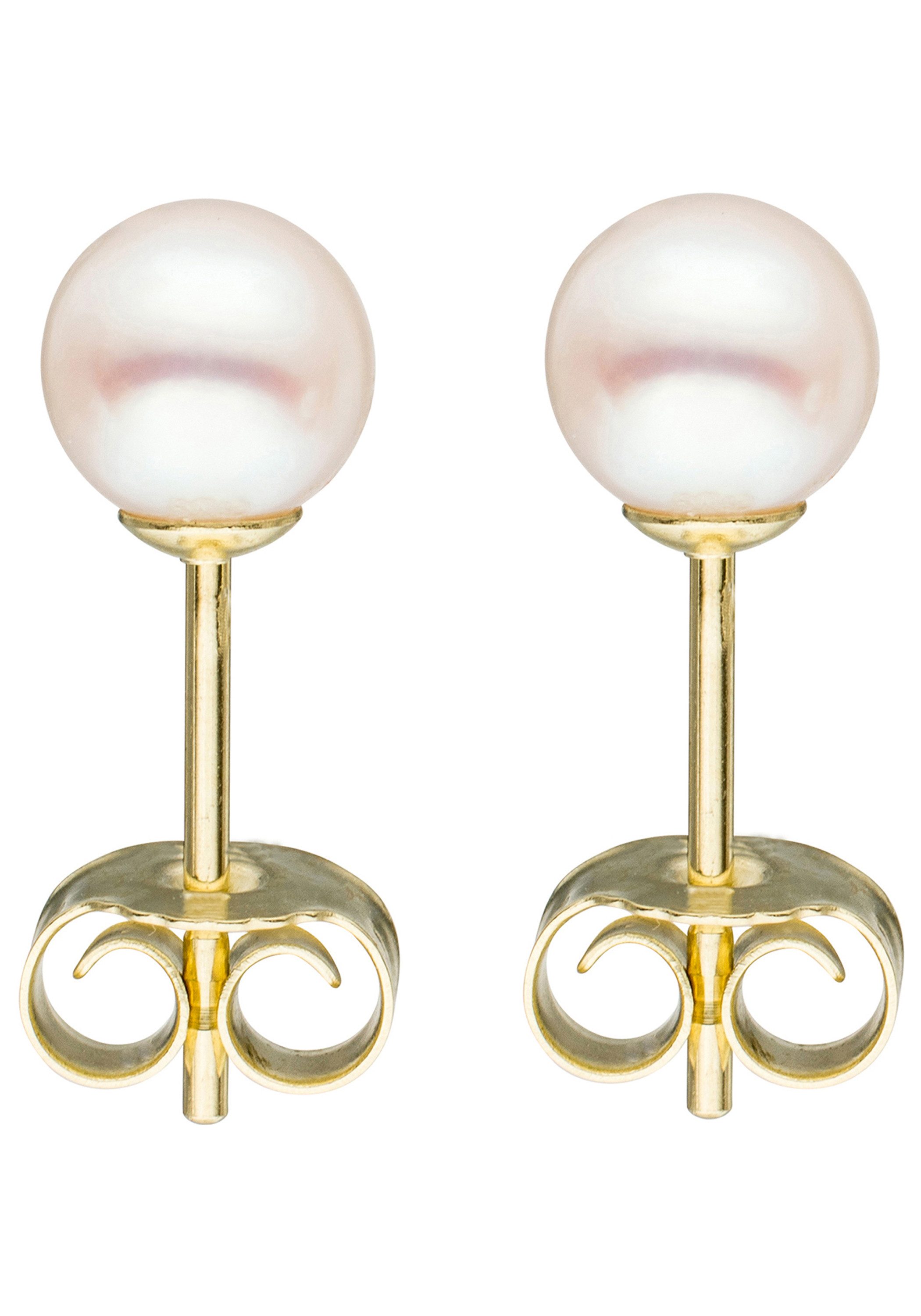 JOBO Paar Ohrstecker, 585 Gold mit Süßwasser-Zuchtperlen 5,5 mm