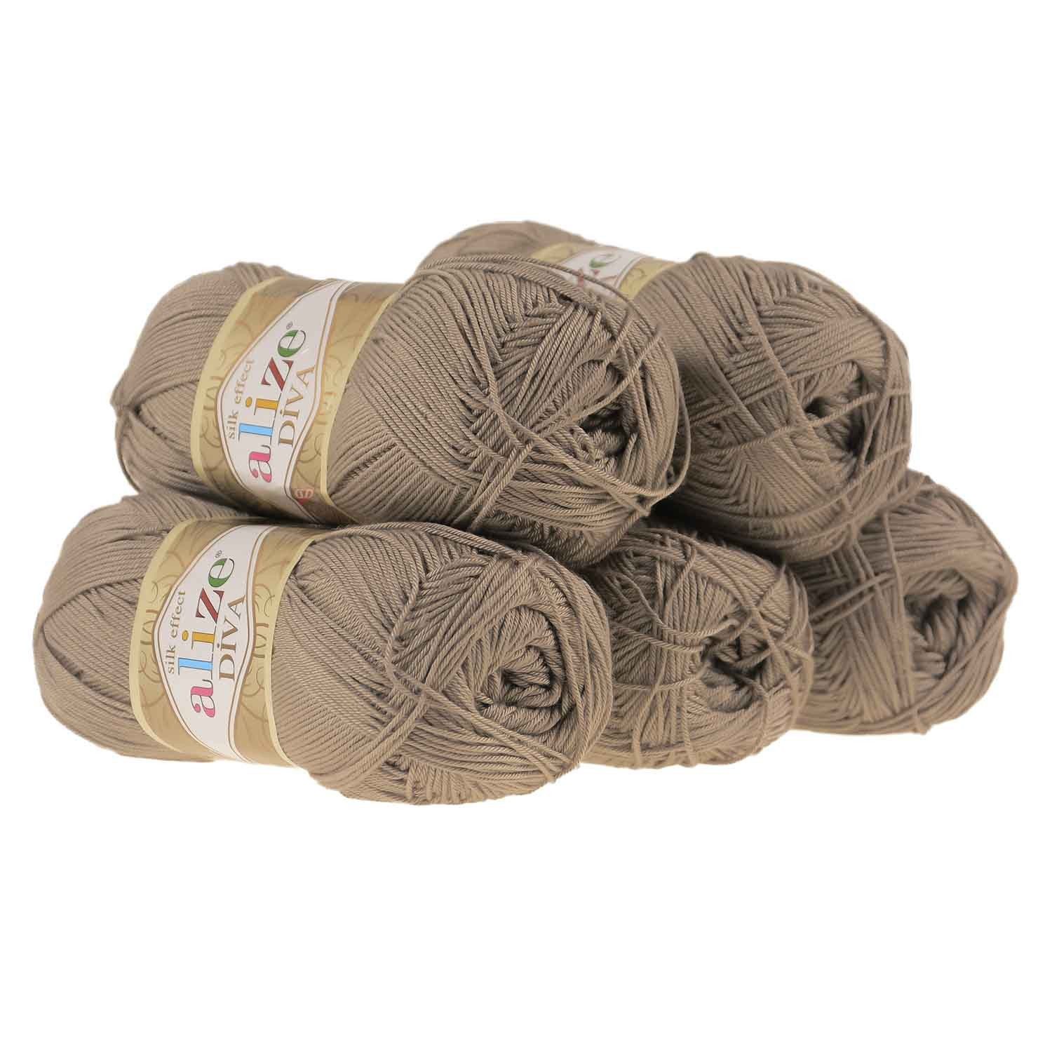 Alize 5 x 100g Strickgarn ALIZE DIVA - Häkelgarn Sommerwolle Häkelwolle, 350 m, 167 beige