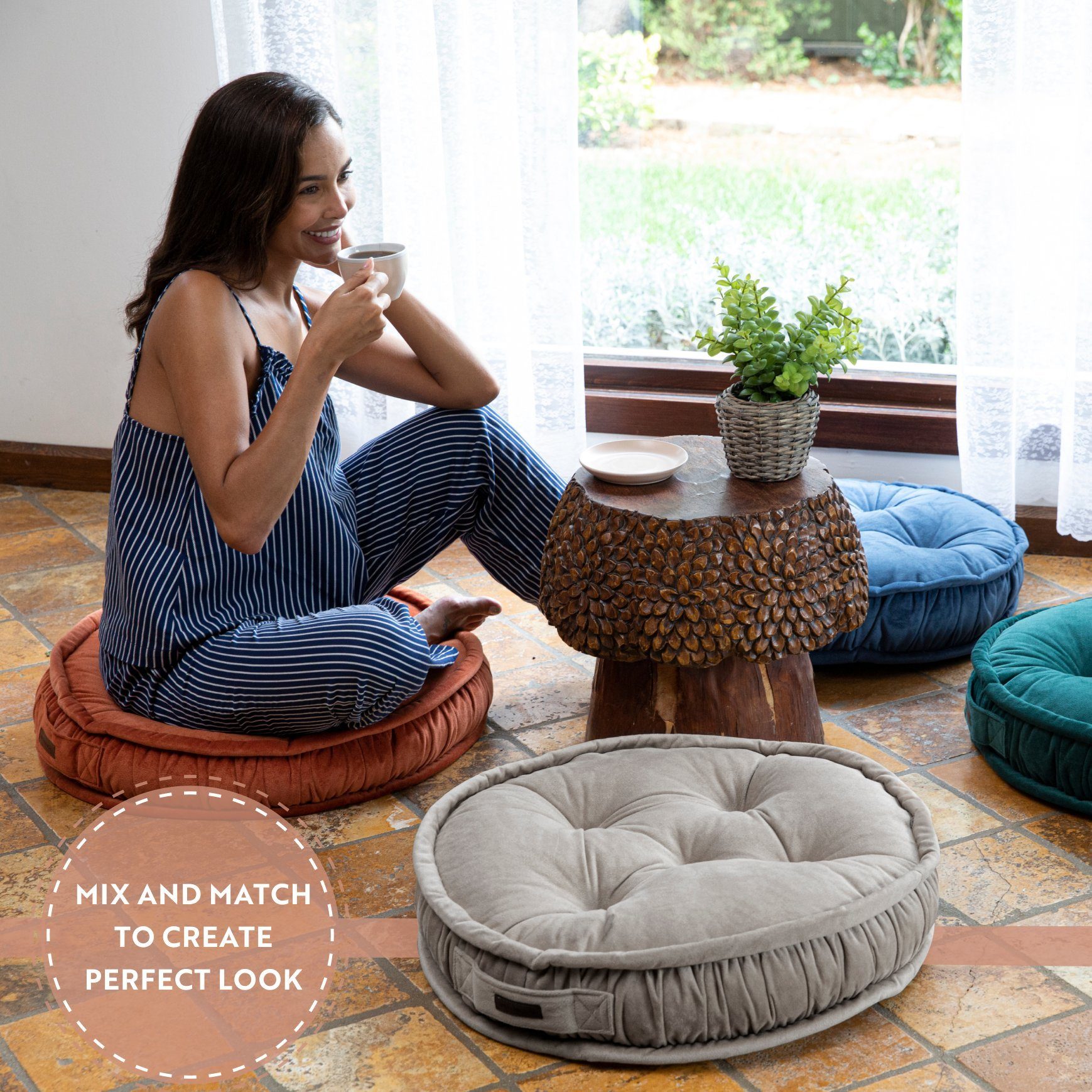 Rundes Bodenkissen Aus Cord - Bequeme Sitzerhöhung Für Wohnzimmer & Balkon