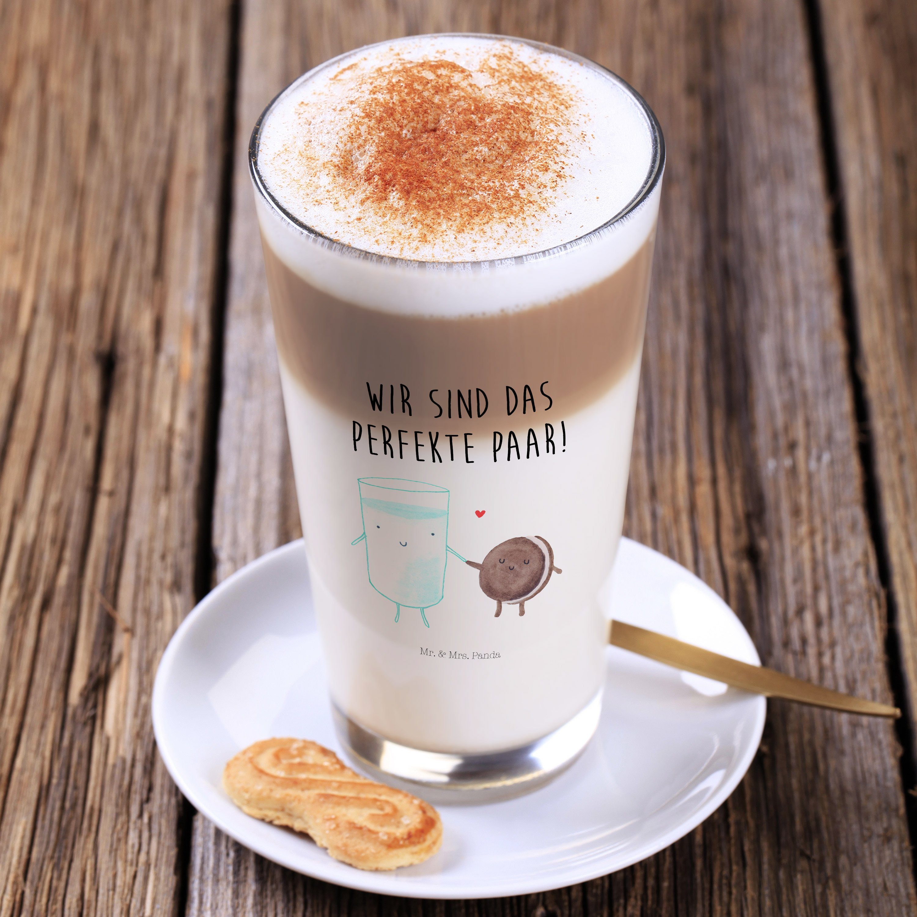 Milch Transparent Macchi, Glas Geschenk, Tasse, - Panda Mrs. Keks & Premium - Latte Cappuccino Glas & Mr.