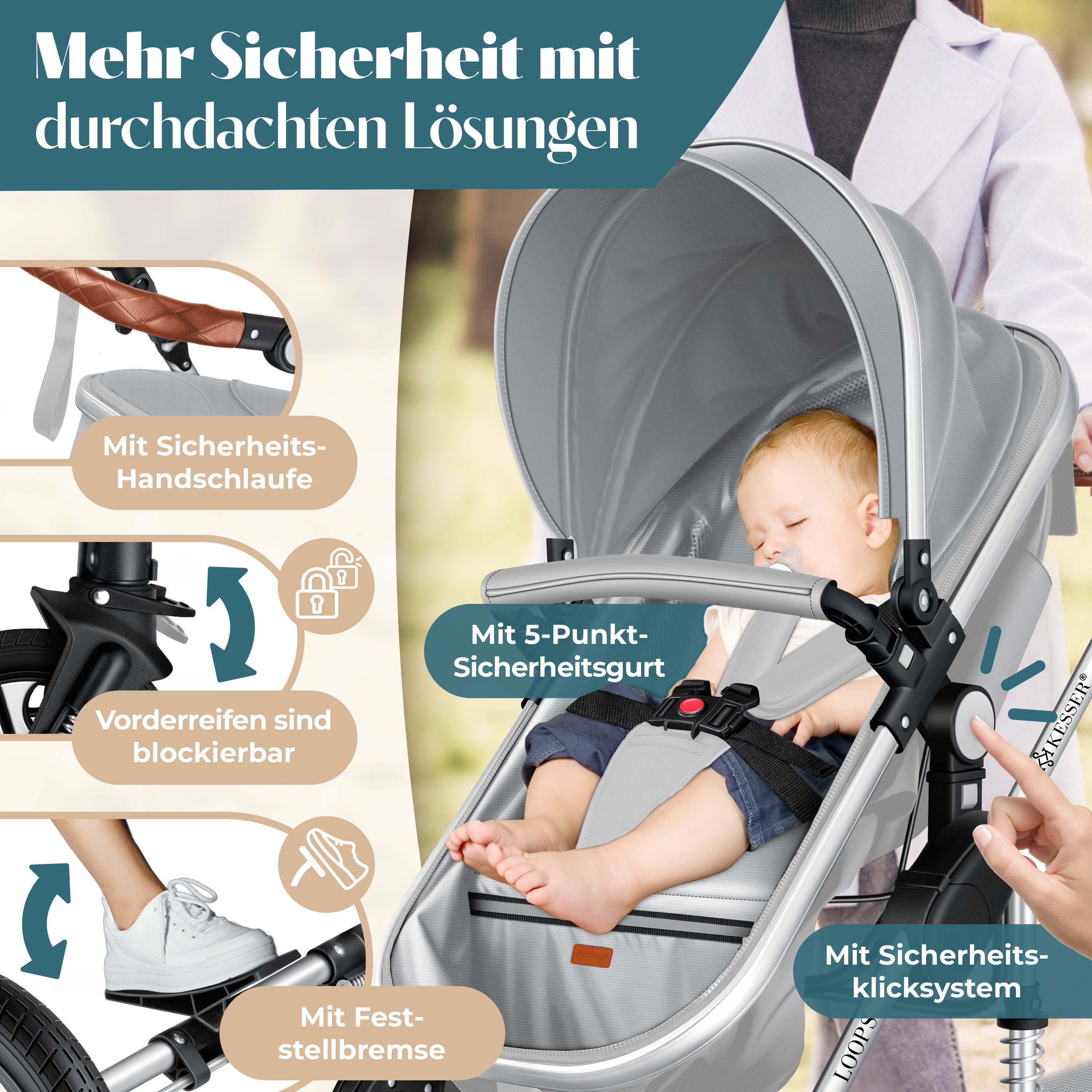 KESSER Kombi-Kinderwagen, 4in1 Loops Kinderwagen Komplettset auch als Buggy, Kinder bis 4 Jahre