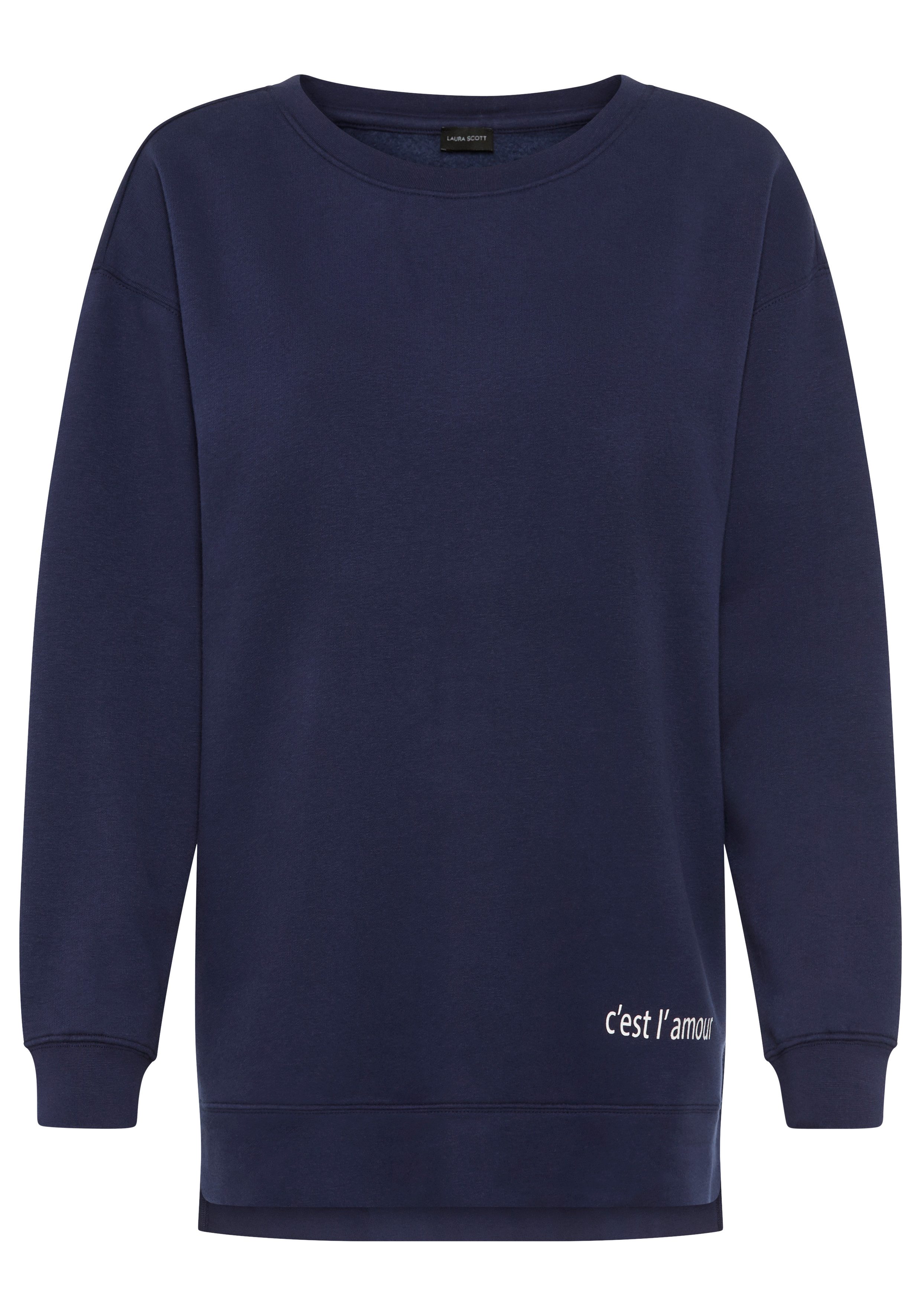 Laura Scott Longsweatshirt Weiche Baumwollmischung mit Seitenschlitzen und Schriftprint