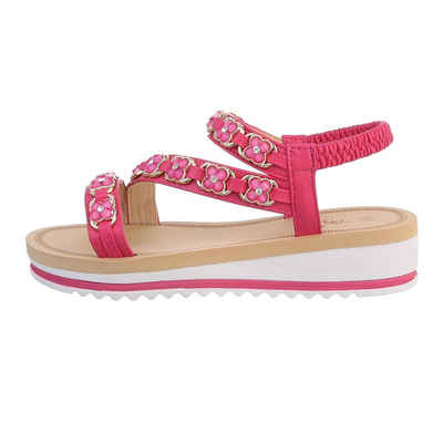 Ital-Design Damen Freizeit Riemchensandalette Keilabsatz/Wedge Keilsandaletten in Pink