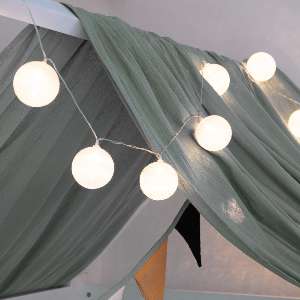 HOME DELUXE LED-Lichterkette mit Baumwolle Kugel NINO, 20-flammig, warmweiß, Lampion Lichterkette für Kinder,- und Jungendzimmer