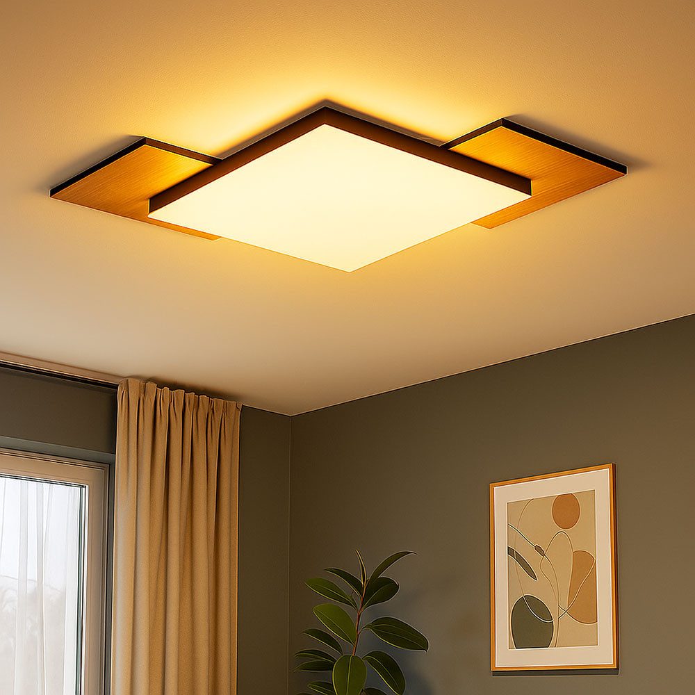 EGLO LED Deckenleuchte, LED-Leuchtmittel fest verbaut, Warmweiß, Deckenleuchte Designlampe Wohnzimmerleuchte LED Holz schwarz opal
