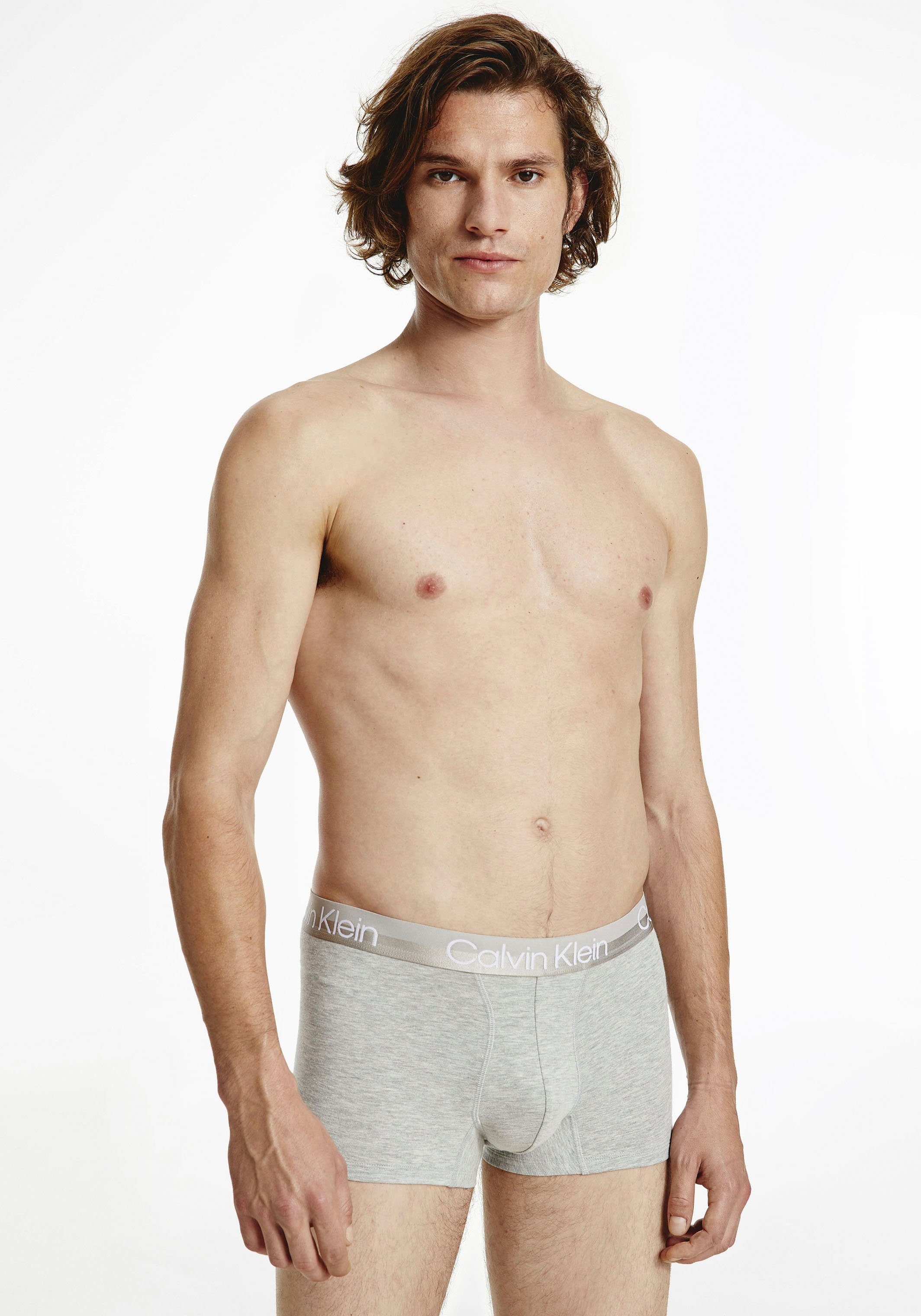 Calvin Klein Underwear Trunk (Packung, 3-St) dem schwarz, grau, auf Logoschriftzug mit weiß Bund