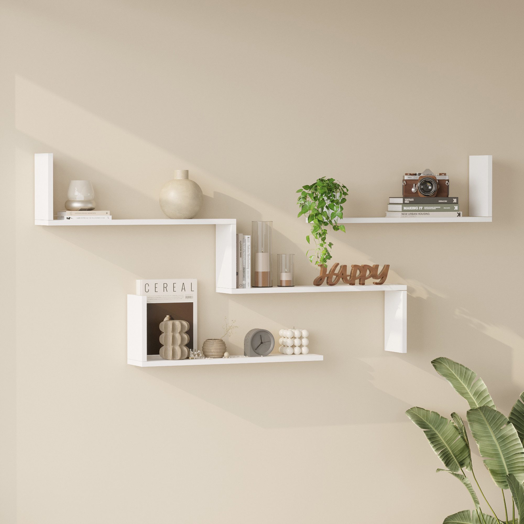 en.casa Wandregal, Set 3-tlg., »Vepinshul« modular Weiß