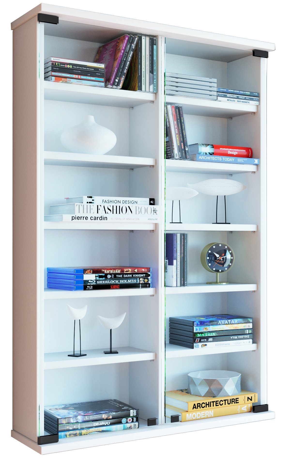 VCM Standregal Holz CD DVD Wandregal Schrank Zuntisa Glastür