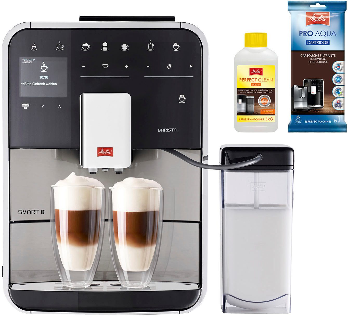 Melitta Kaffeevollautomat Barista T Smart® F 84/0-100, Edelstahl, Hochwertige Front aus Edelstahl, 4 Benutzerprofile & 18 Kaffeerezepte