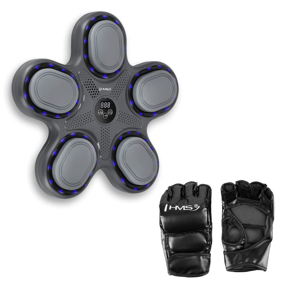 HMS Boxmaschine Boxtrainer Reaktionstrainer Schlagtrainer, Bluetooth, Lautsprecher, 9 Programme, LED, mit Handschuhen