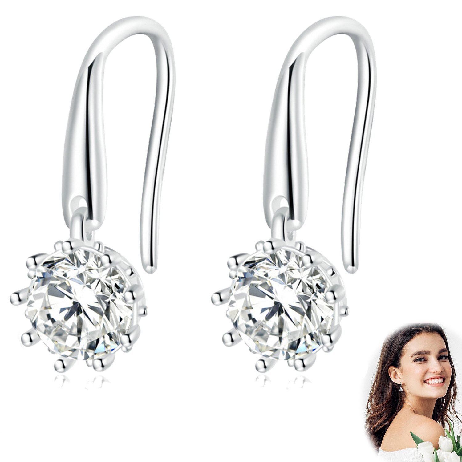 ZEUOPQ Ohrring-Set S925 Ohrringe aus reinem Silber Zirkon Ohrhaken Ohrringe (2-tlg), Funkelnde Exquisit und funkelnd, dekoratives Musterdesign