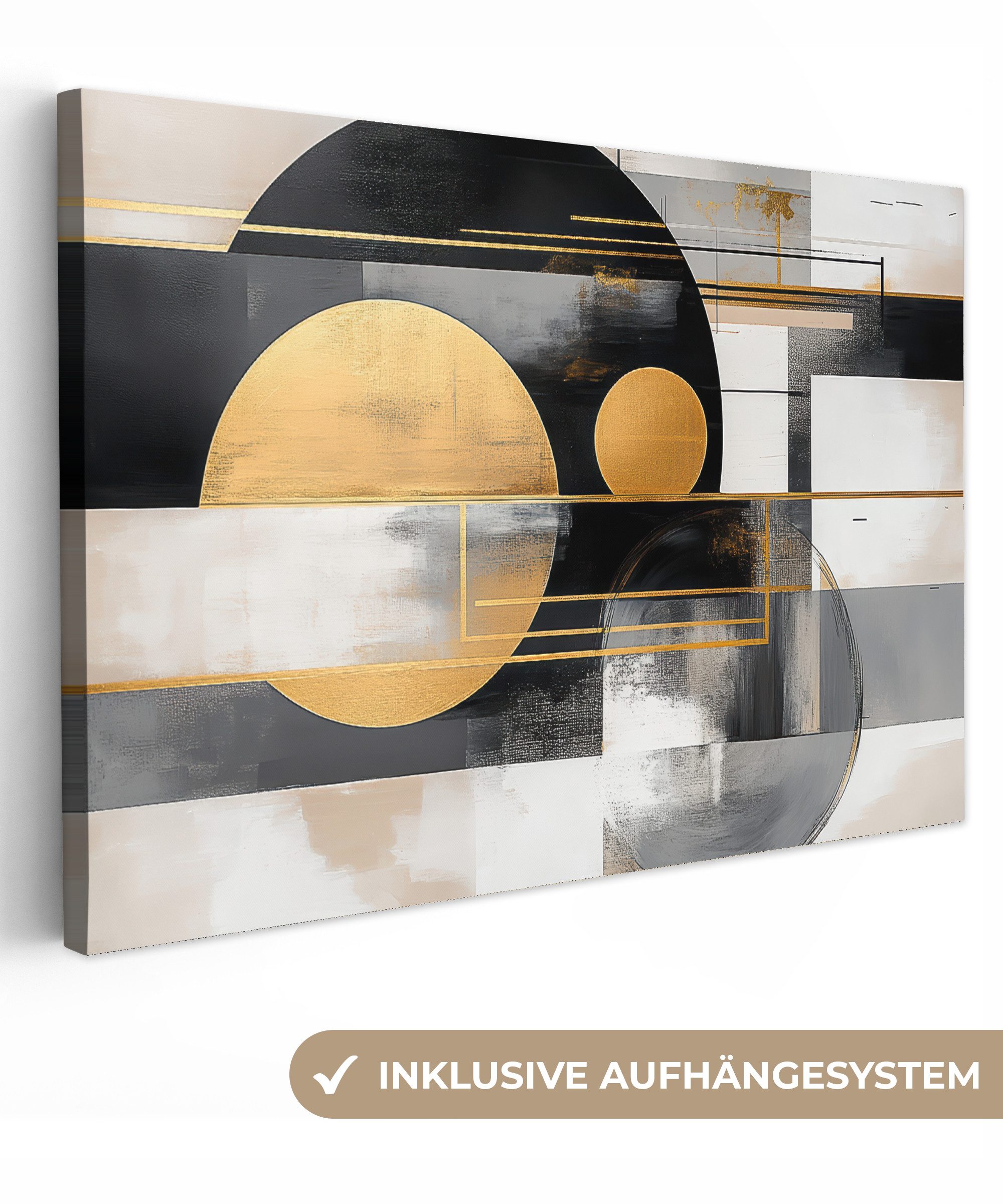 OneMillionCanvasses® Leinwandbild Abstrakt - Gold - Silber - Formen - Ästhetisch - Modern, Fotodruck (1 St), Leinwand Изображения Klein, Wand Dekoration Aesthetic 30x20 cm