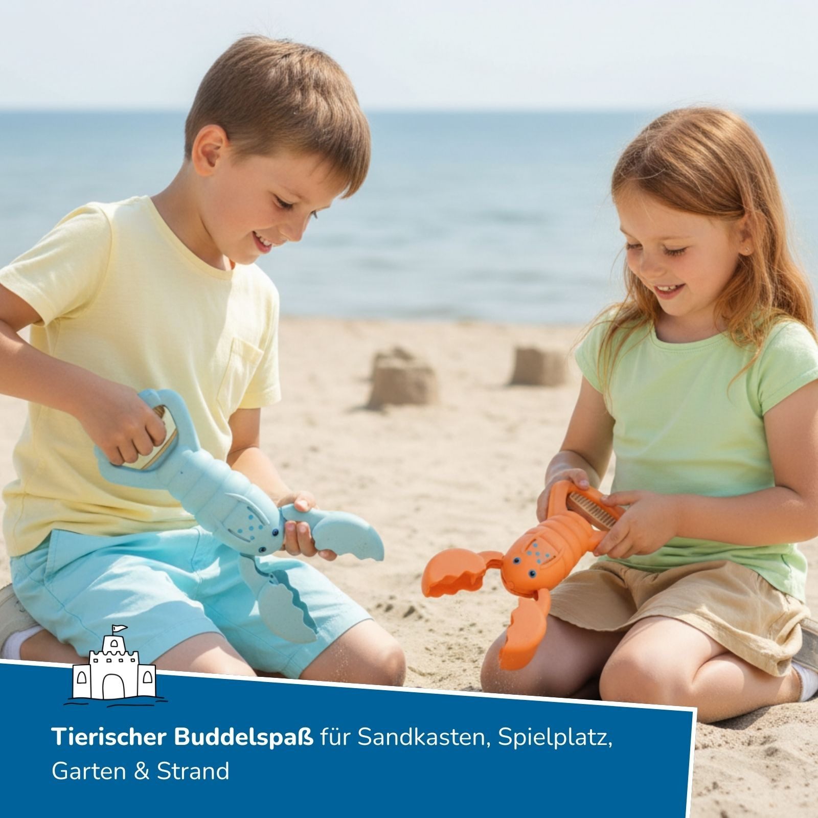 alldoro Sandform-Set 2 Sandgreifer Hummer, hellblau & orange, Sandspielzeug für Kinder ab 3, Tierisches Outdoor-Spielzeug Set für Sandkasten, Spielplatz & Strand