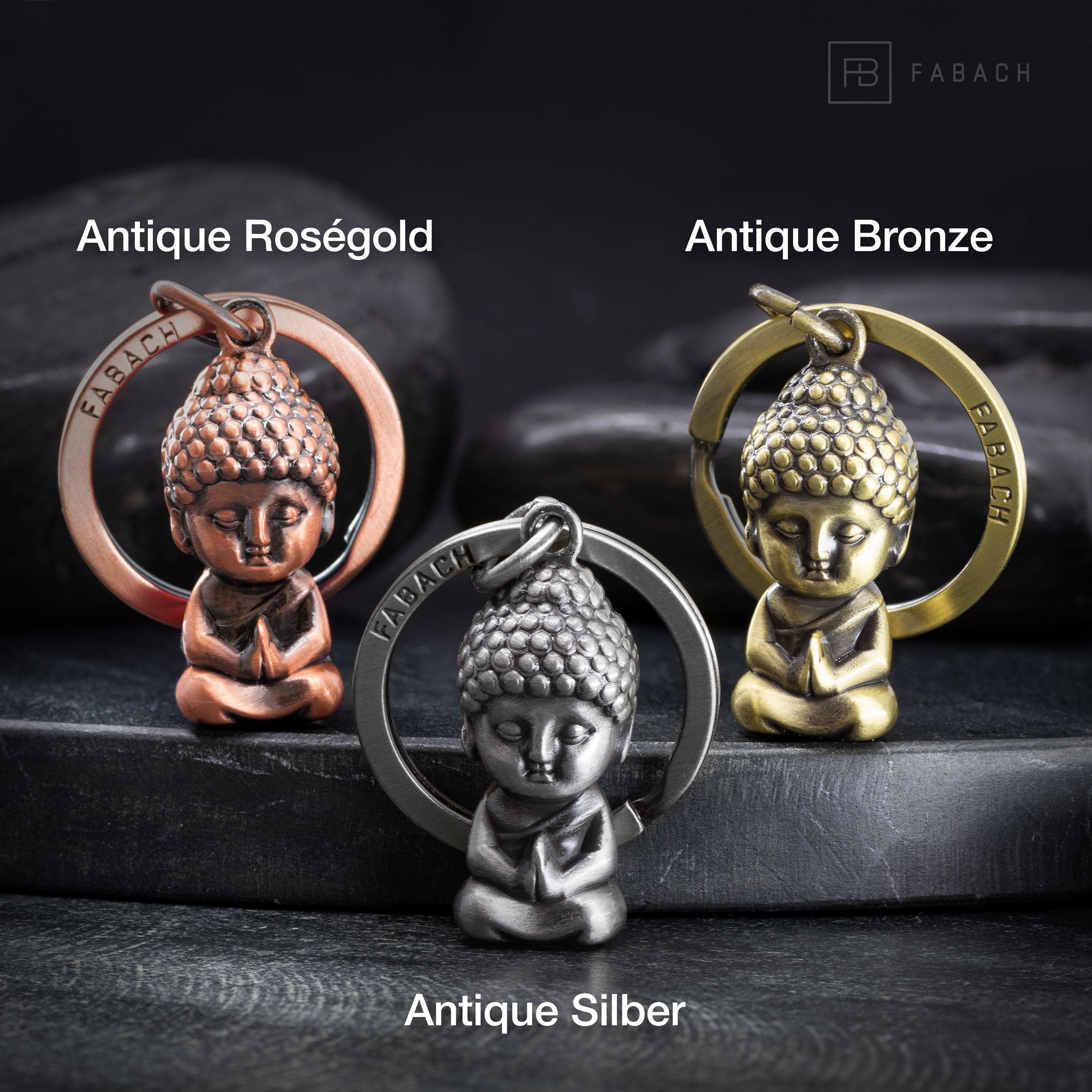 Antique - Silber Schlüsselanhänger - Buddha Anhänger Mini-Buddha FABACH Metall Glücksbringer aus Karma
