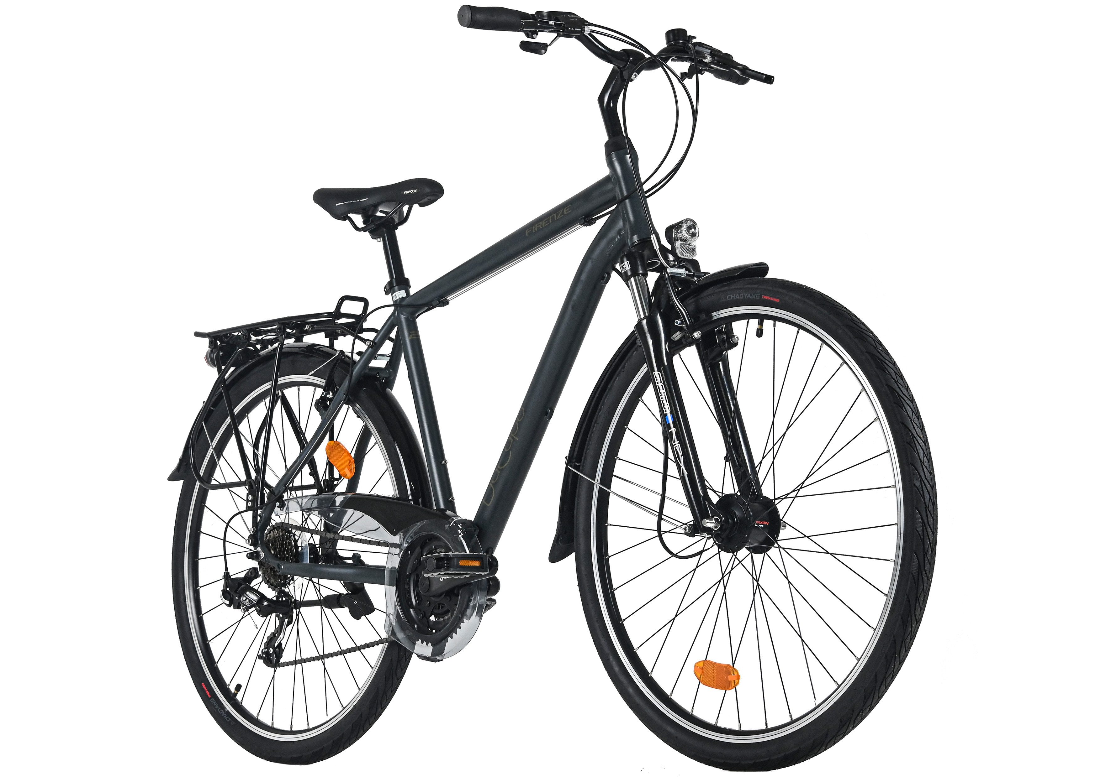 Dacapo Trekkingrad Firenze 100 Anthrazit 21 Gänge RH 53 cm V-Brakes, 21 Gang Shimano Tourney Schaltwerk, Kettenschaltung