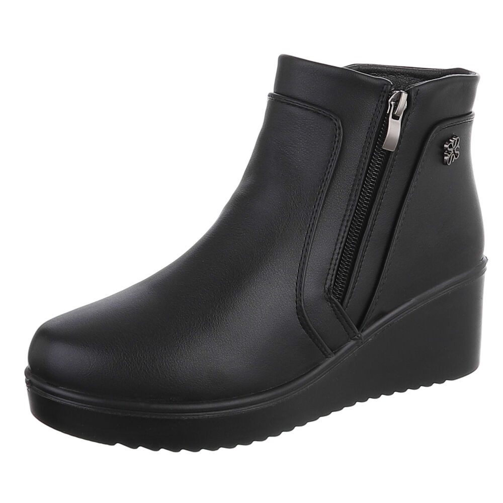 Ital-Design Damen Stiefelette Keilabsatz mit Reißverschluss Snowboots (92732100) Keilabsatz/Wedge Stiefeletten in Schwarz