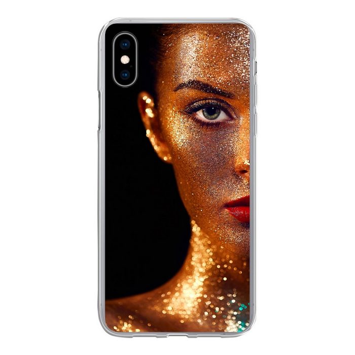 MuchoWow Handyhülle Make-up - Gold - Frau - Luxus - Glitzer - Kunst Handyhülle Apple iPhone Xs Smartphone-Bumper Print Handy
