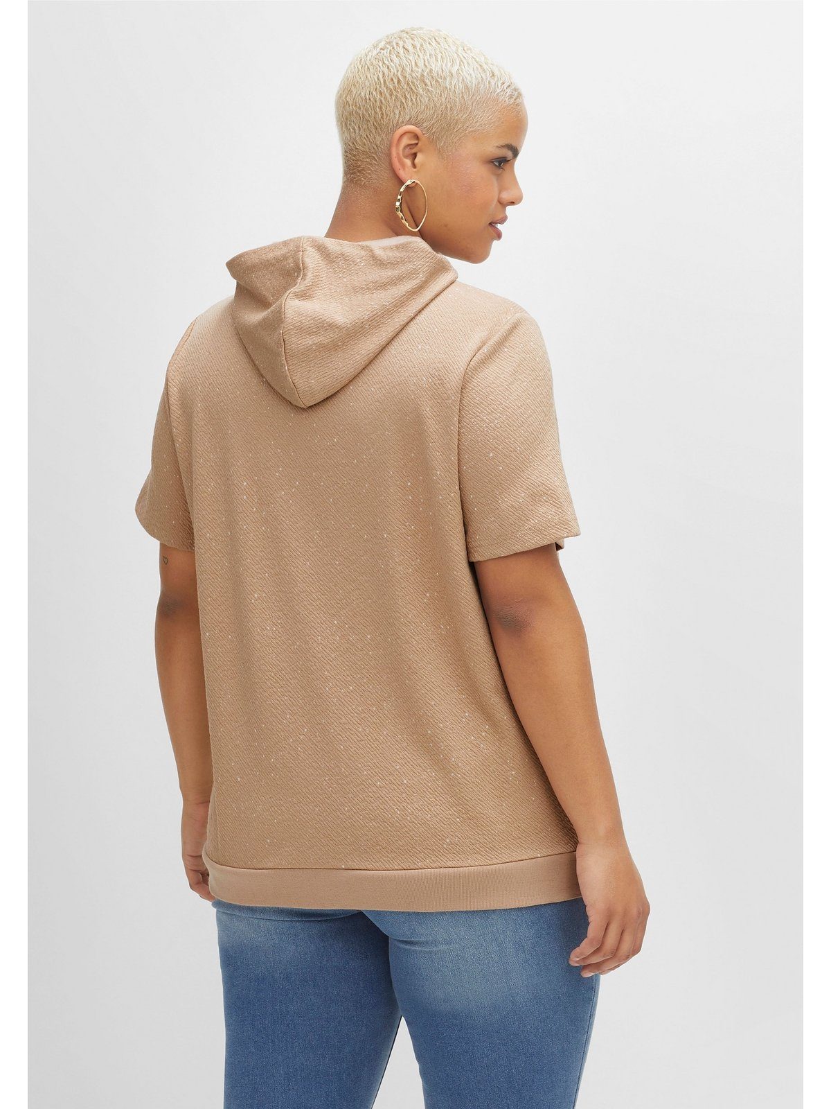 Sheego T-Shirt cappuccino Große leichter Kapuze Größen Sweatware, meliert aus mit