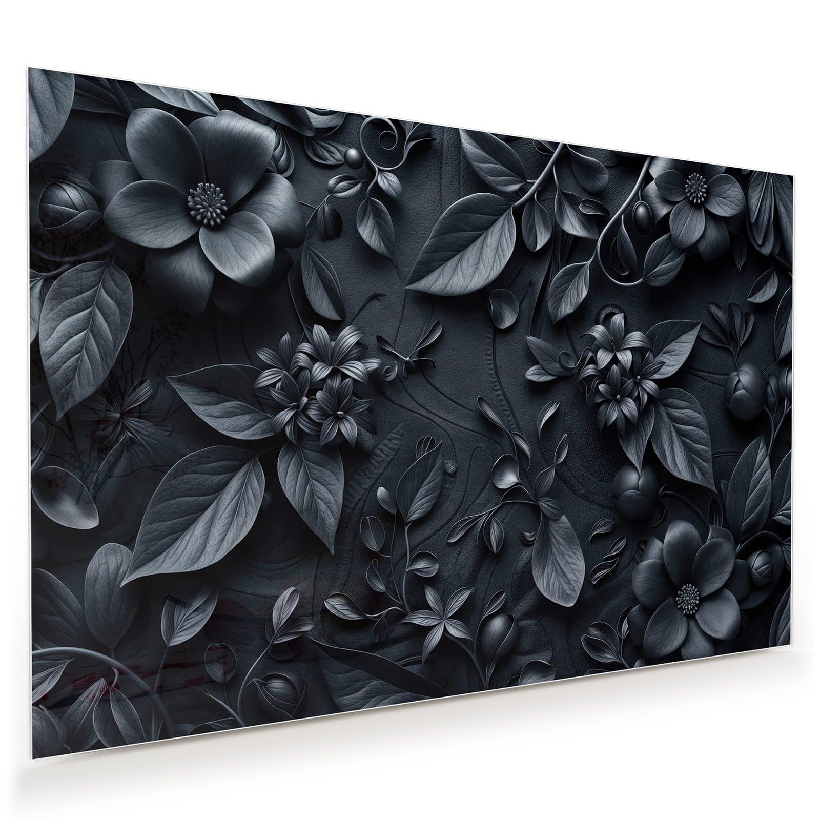 Primedeco Glasbild Wandbild Blumenmuster Dunkel mit Aufhängung, Blumen & Pflanzen (21 verschiedene Größen, 1 St), Elegante Aufhängung