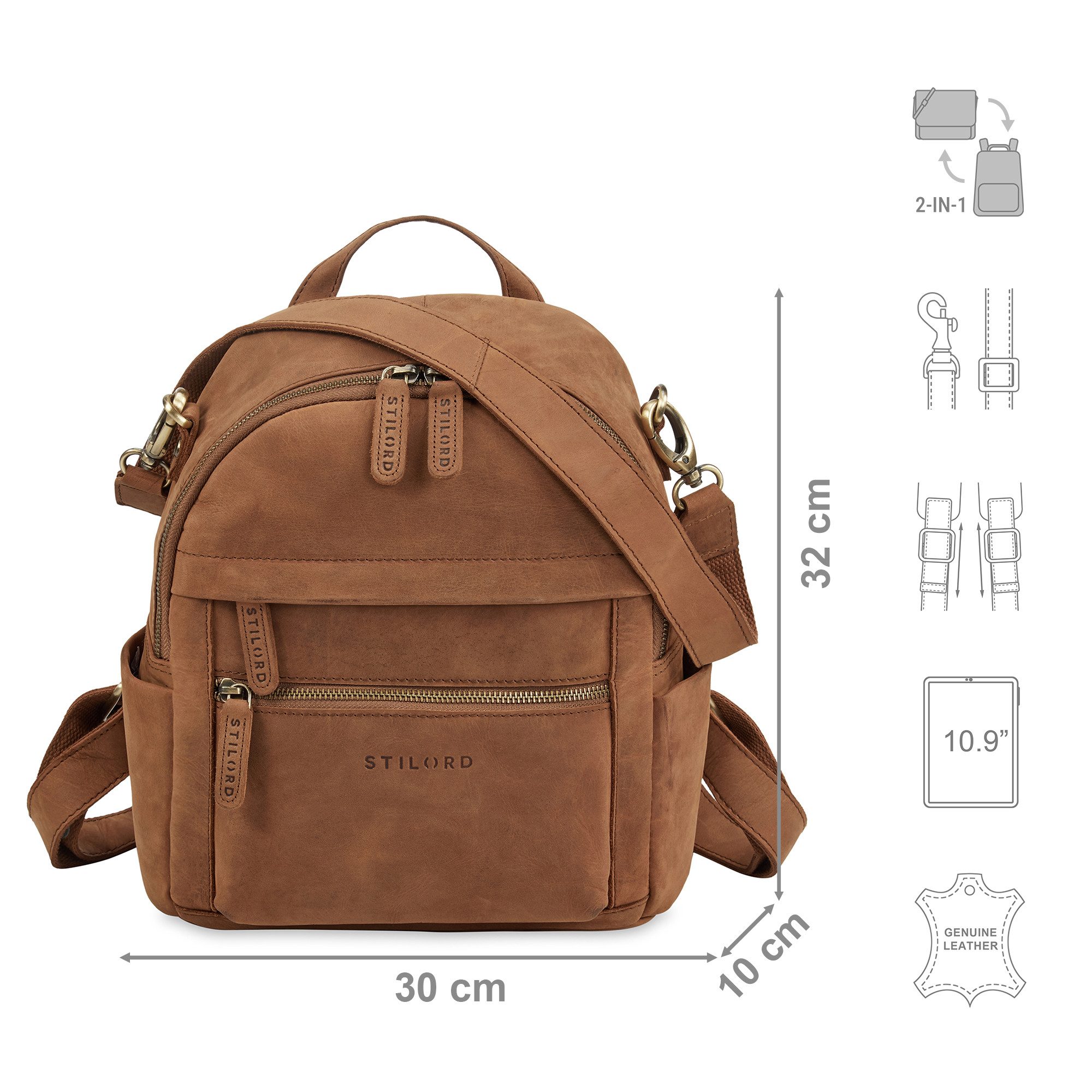 STILORD Cityrucksack "Regina" 2-in-1 Rucksack-Tasche 2 in 1 Damen Echt Leder Klein