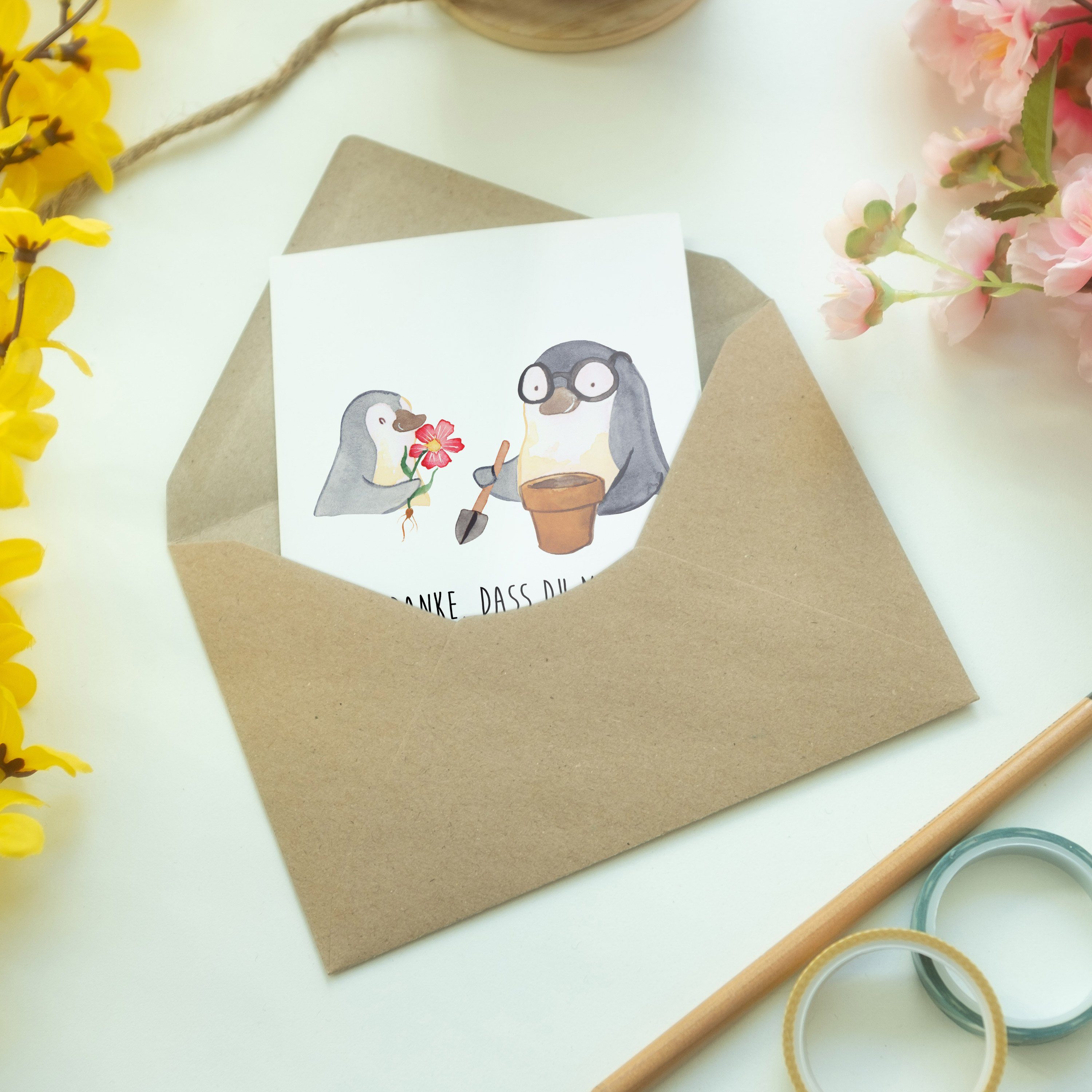 Weiß Blumen Pinguin - & Opi, - Grußkarte Mr. B Opa pflanzen Hochzeitskarte, Geschenk, Panda Mrs.