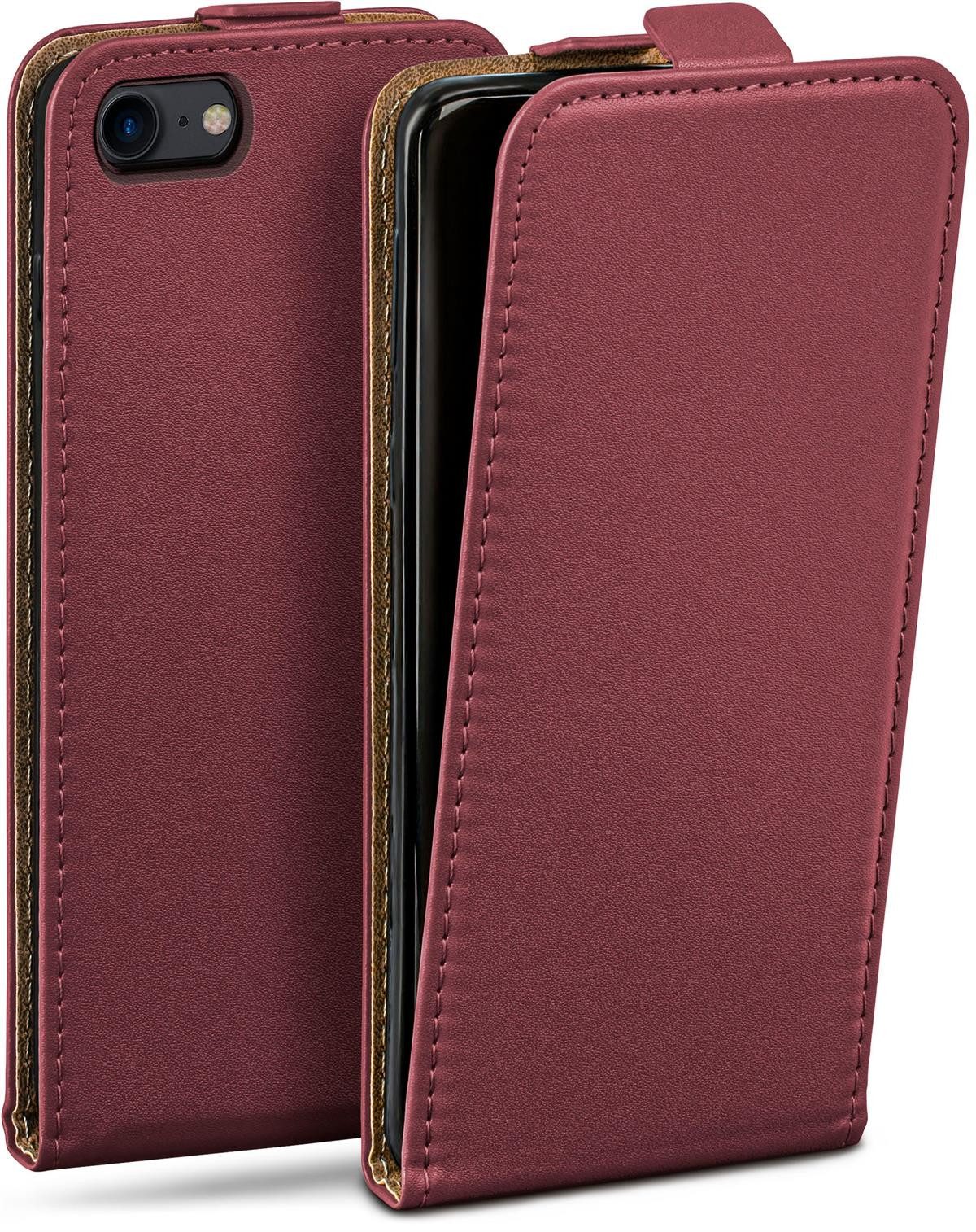 moex Handyhülle für iPhone 7 Hülle Klappbar Flip Case Weinrot 4,7 Zoll, 360 Grad Schutz Handytasche Leder Optik PU Lederhülle Cover Klapphülle