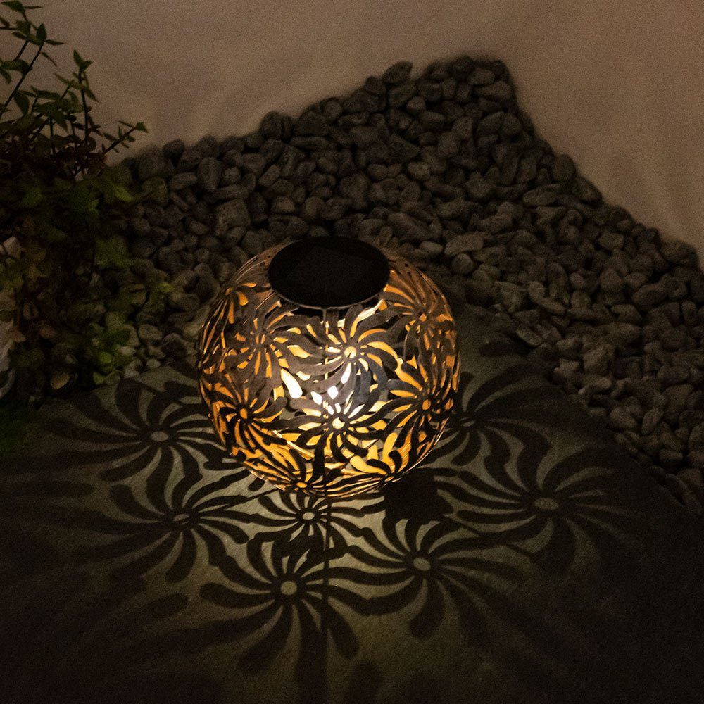 GLOBO LIGHTING LED Gartenleuchte, LED-Leuchtmittel fest verbaut, Warmweiß, Solarlaterne Außen silberfarben LED Solarleuchte Tisch Garten für