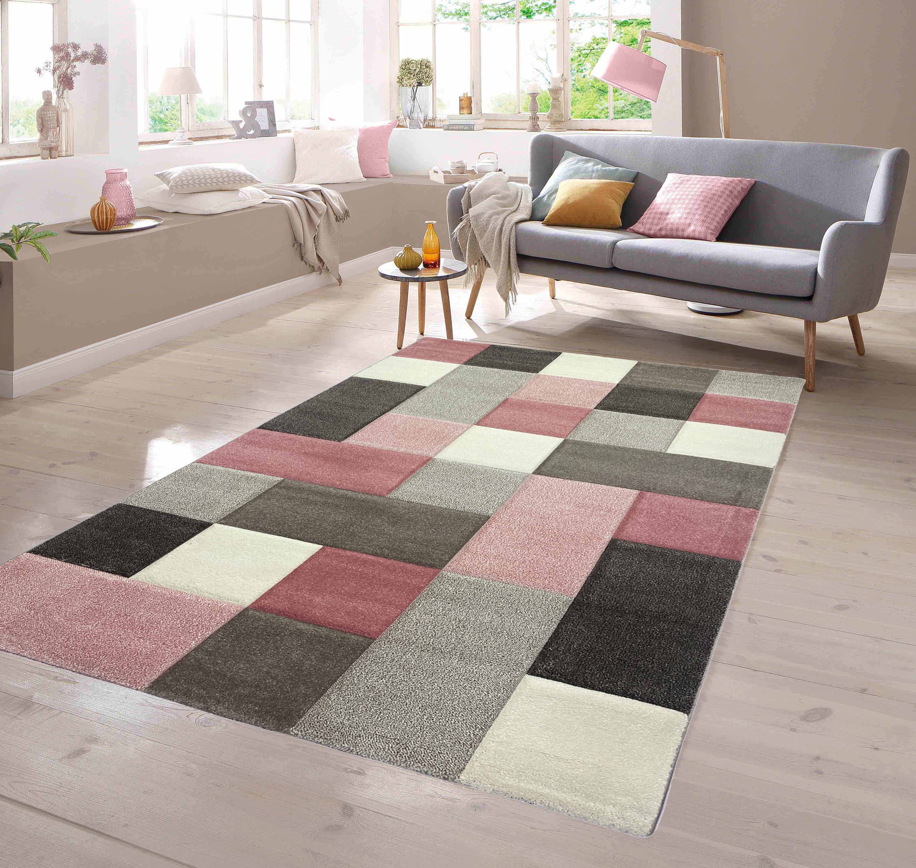 TeppichHome24 Teppich Moderner Teppich Pastell Farben in Karo Muster Pink C günstig online kaufen