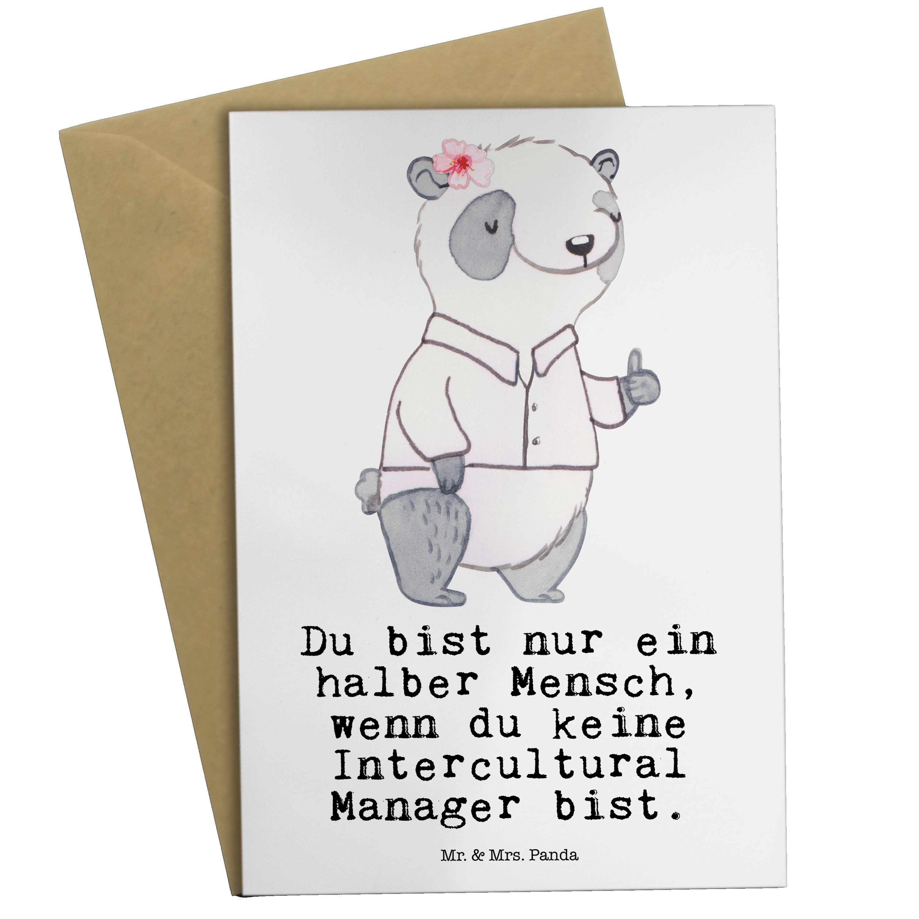 Mr. & Mrs. Panda Grußkarte Intercultural Manager mit Herz - Weiß - Geschenk, Kollegin, Klappkart