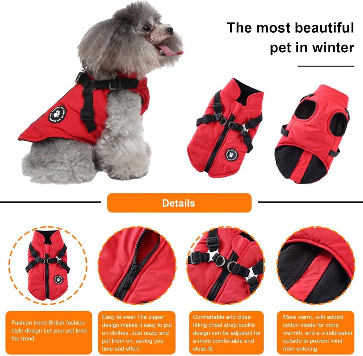 Thumbnail - RWEUOQ Hundepullover Hundemäntel mit Reißverschluss, Haustier Warme Jacke, Hundebekleidung, Winddicht Hundejacke Mit Ver...