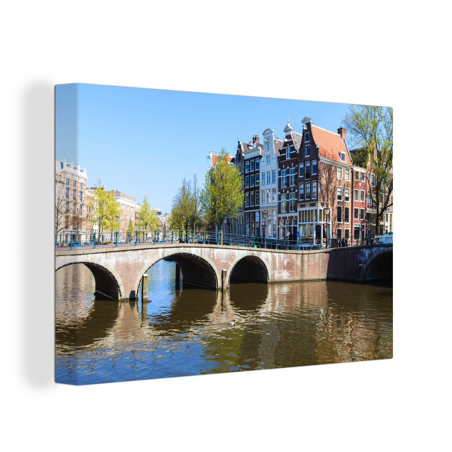 OneMillionCanvasses® Leinwandbild Darstellung der Amsterdamer Keizersgracht mit einer Brücke, (1 St), Wandbild Leinwandbilder, Aufhängefertig, Wanddeko, 30x20 cm