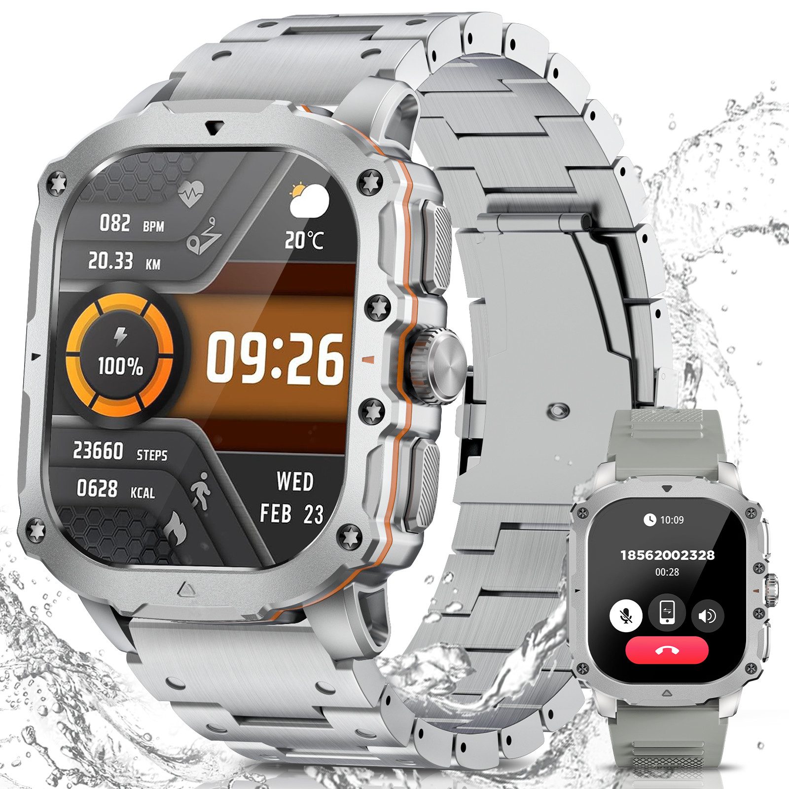 2025 NEW 1,95'' Smartwatch Fitnesstracker Herren mit Telefonfunktion Smartwatch