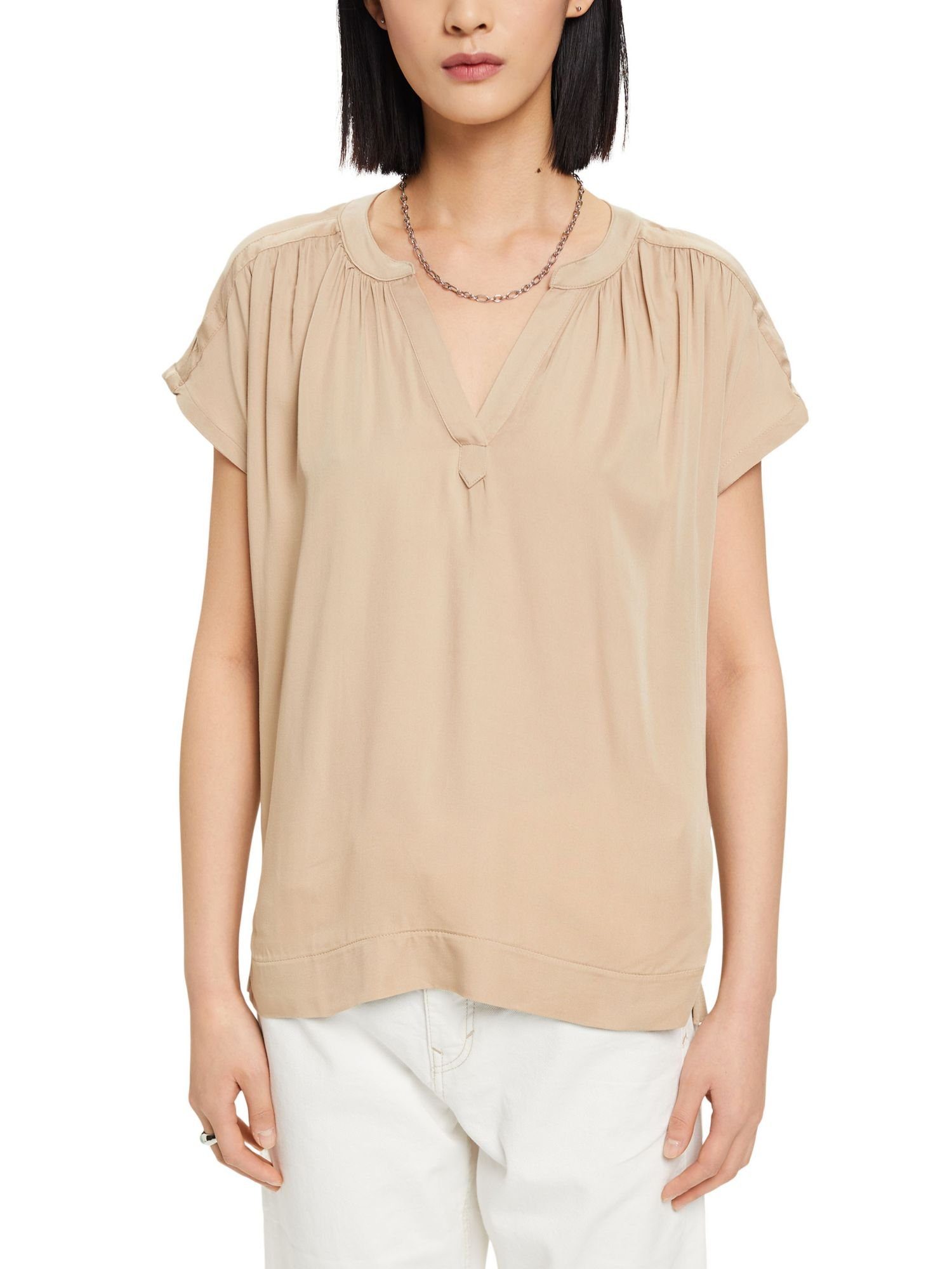 Esprit Collection T-Shirt LENZING™ (1-tlg) ECOVERO™ TAUPE V-Neck, mit Bluse