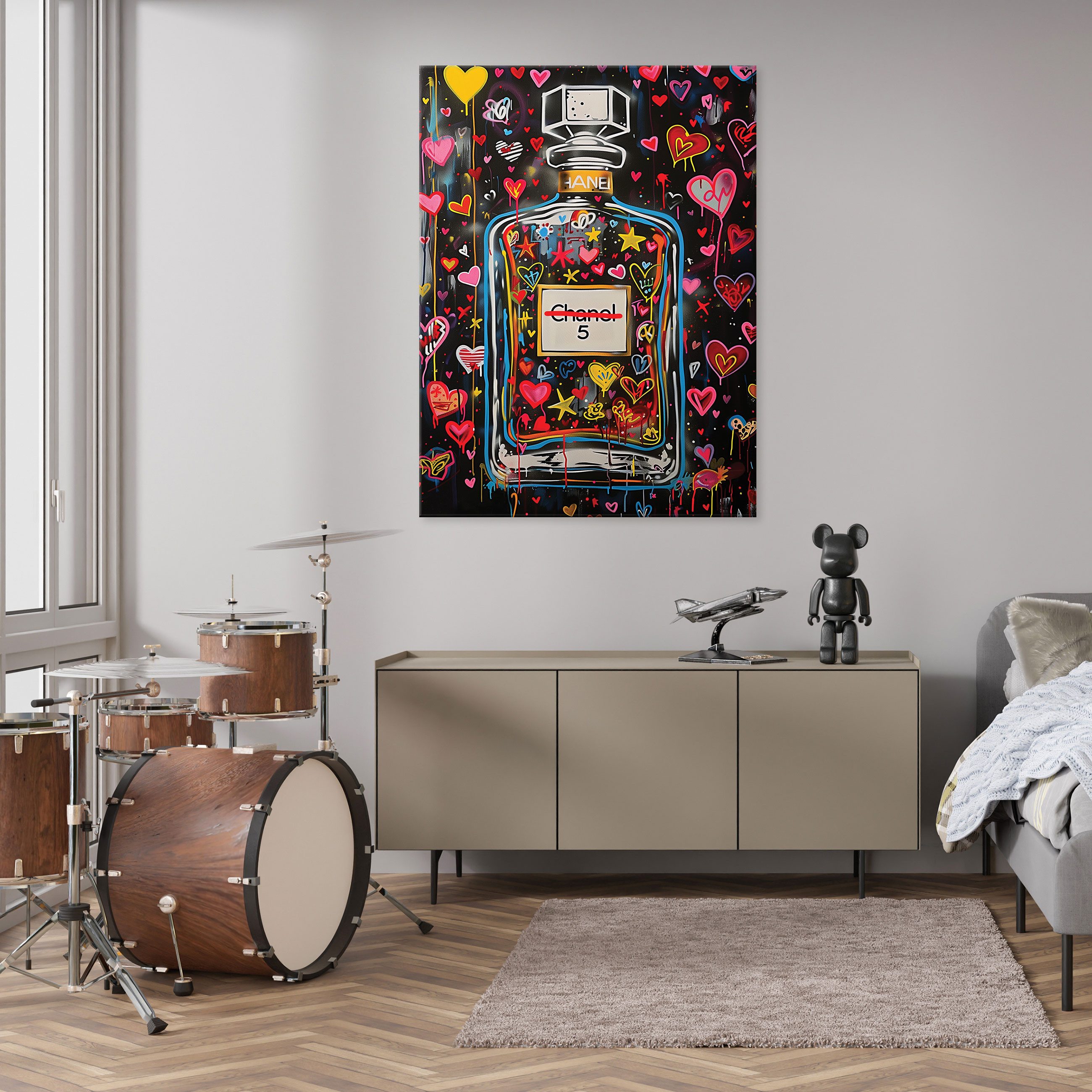 Wallarena Leinwandbild Bilder Parfüm Coco Art Herzen Bild Wandbild XXL Lein günstig online kaufen