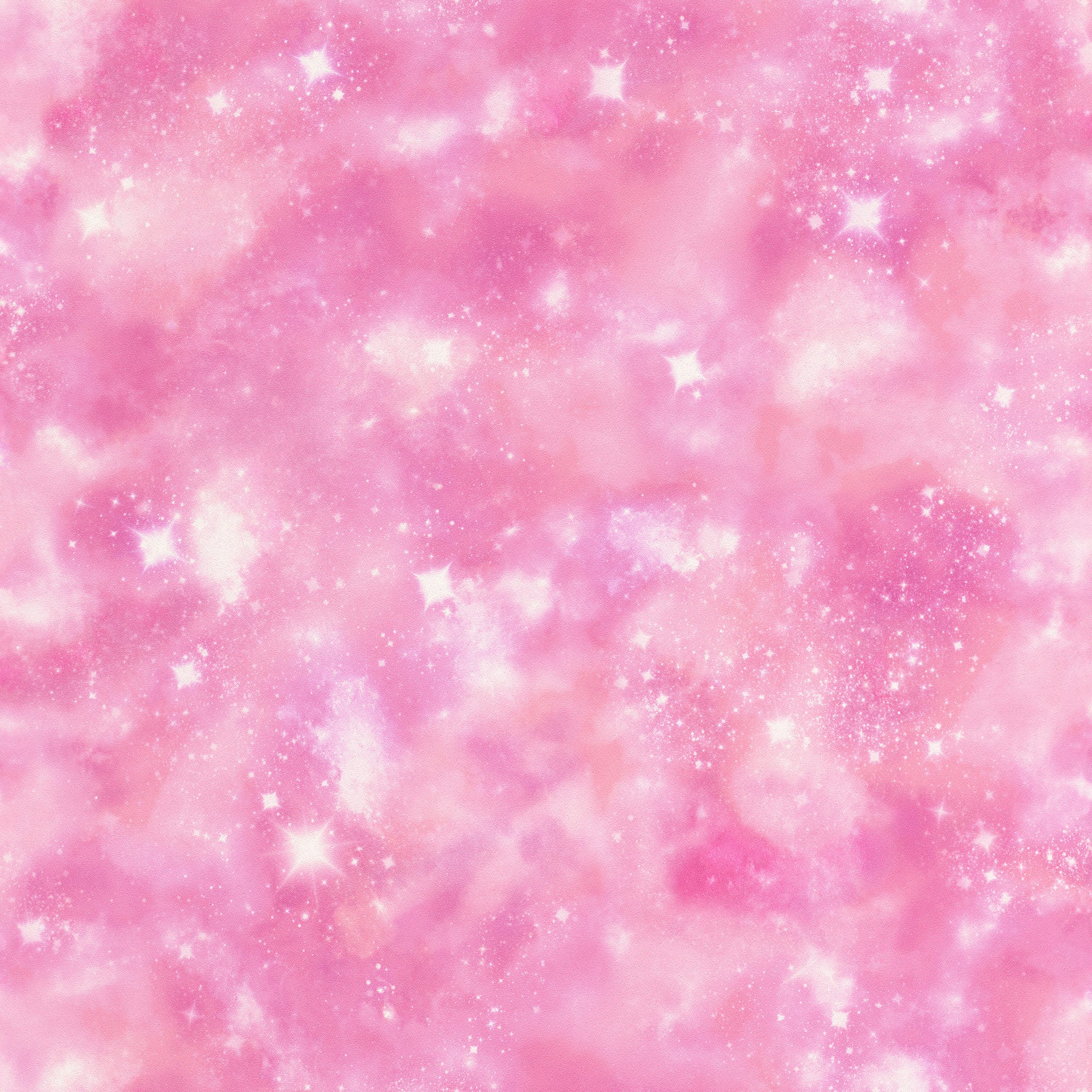 Rasch Papiertapete Weltall & Sterne in Rosa, bedruckt, (1 Rolle, 1 St., 10,05 m x 0,53 m), Lichtbeständige Farben - Feucht abwischbar