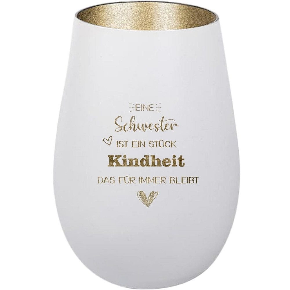 Der Porzellan-Laden Windlicht Windlicht mit Gravur: "Eine Schwester ist ein Stück Kindheit, das für