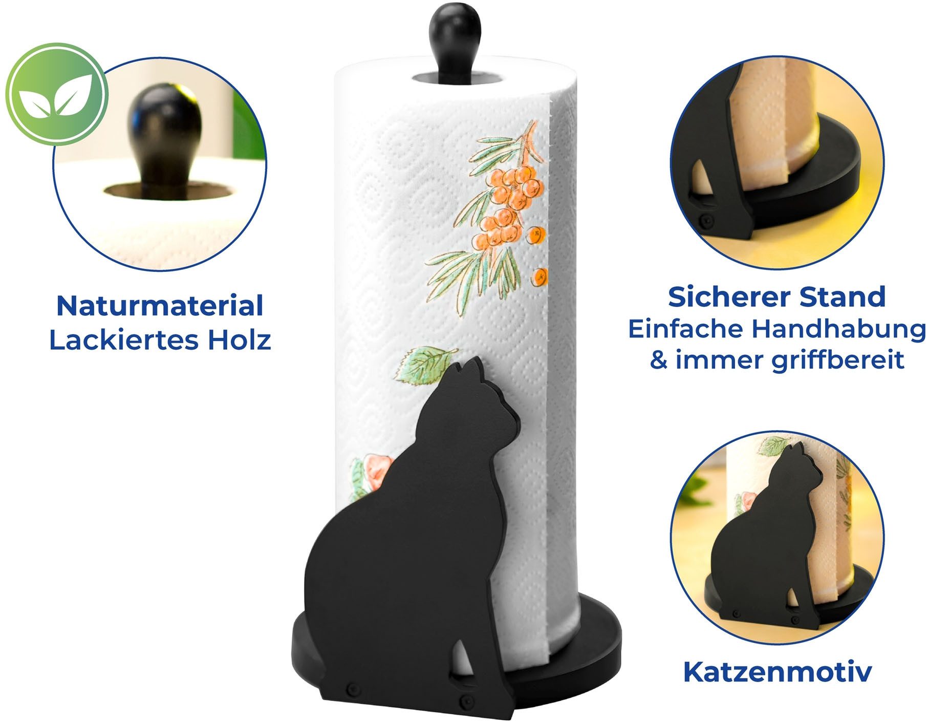 Maximex Küchenrollenhalter Modell Katze, Papierrollenhalter, stehend, für alle handelsüblichen Küchenrollen