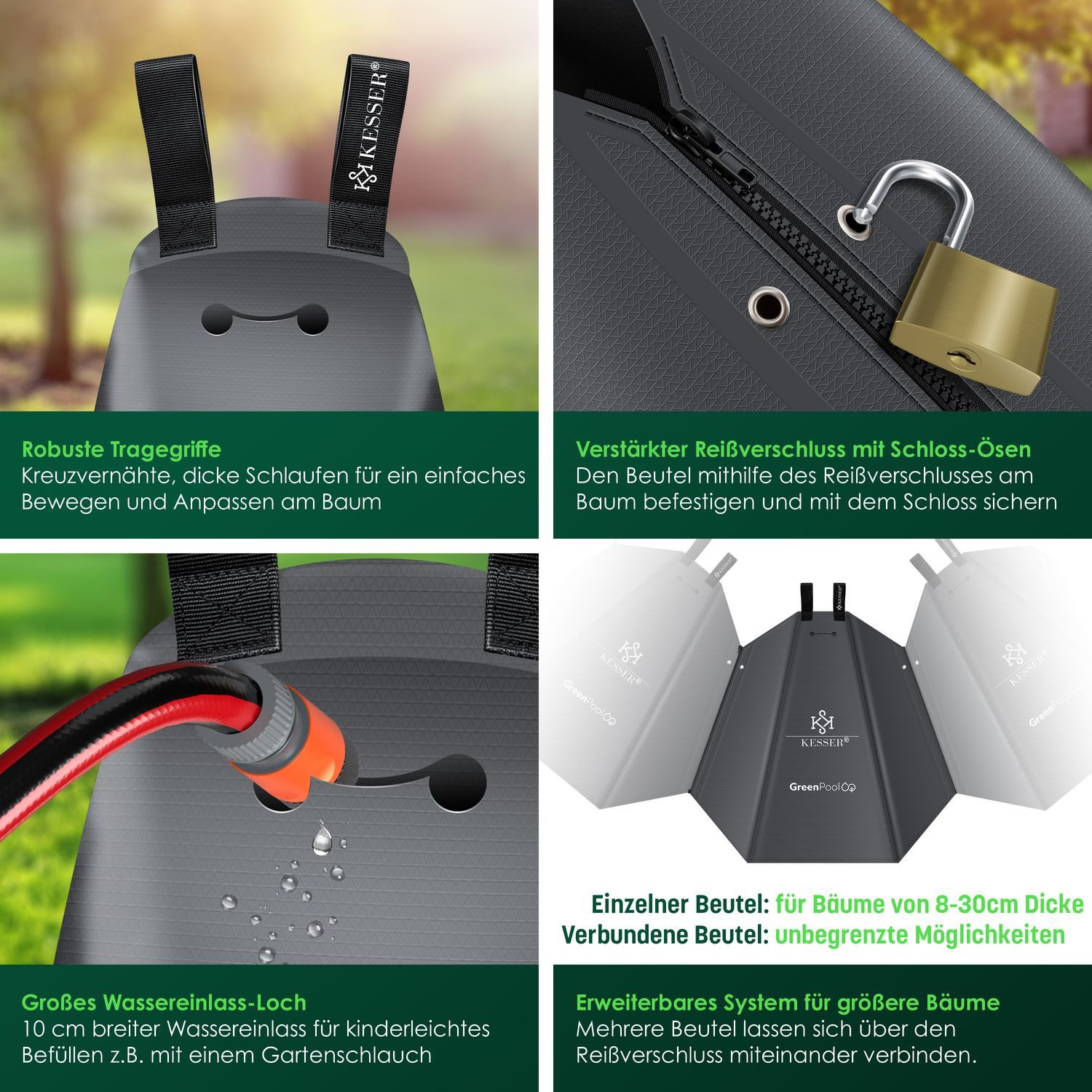 KESSER Tropfer Baum-Bewässerungssack Bewässerungssystem für Bäume, (1-tlg., Bewässerungsbeutel aus UV beständigem PVC mit Schloss & 2x Schlüssel), Baumbewässerungsbeutel, Baumsack für gezielte Bewässerung von Bäumen