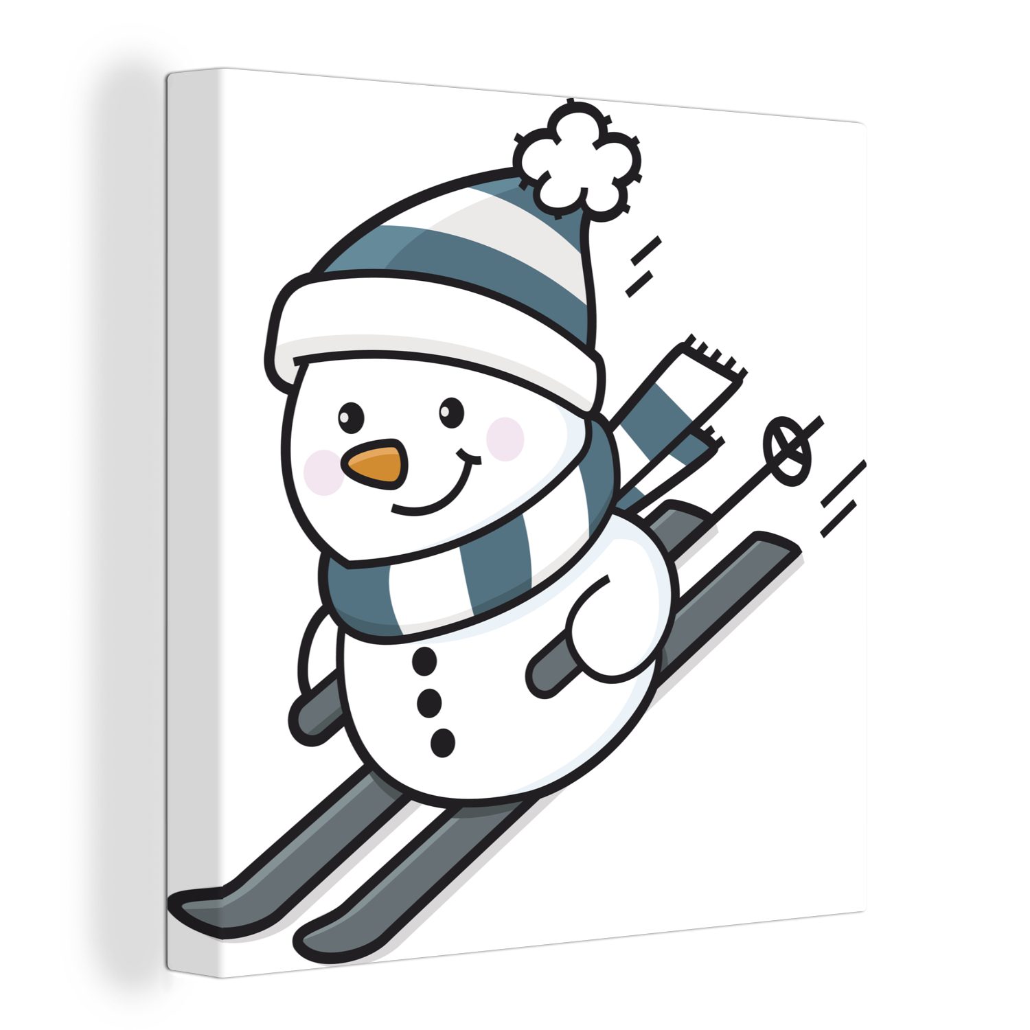 OneMillionCanvasses® Leinwandbild Eine Illustration eines Schneemanns beim Skifahren, (1 St), Leinwand Bilder für Wohnzimmer Schlafzimmer