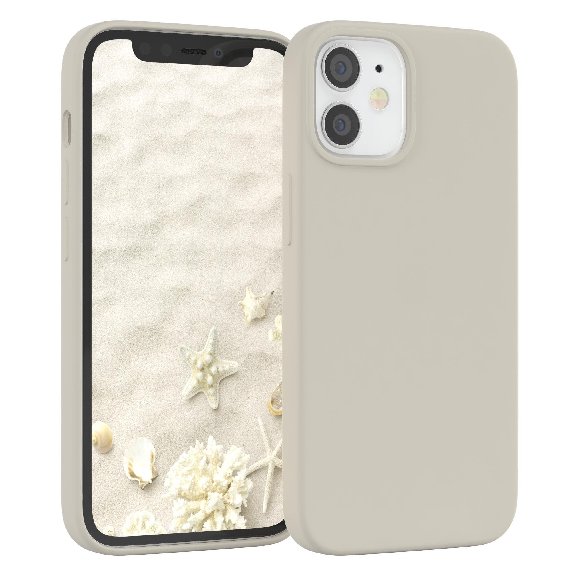 EAZY CASE Handyhülle Premium Silikon Case für Apple iPhone 12 Mini 5,4 Zoll, Hülle Silikon mit Displayschutz Handy Softcase Slimcover Taupe / Beige