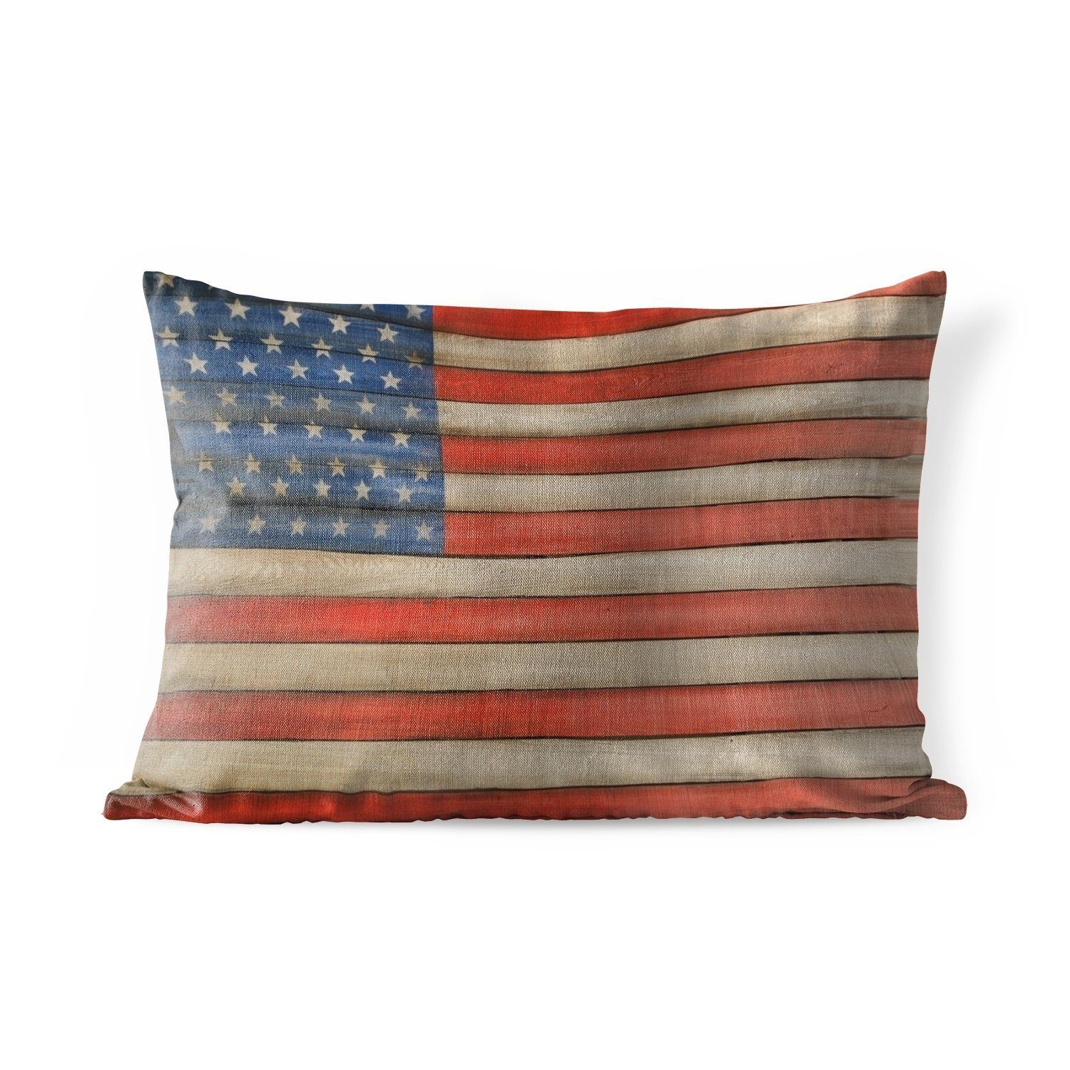 MuchoWow Dekokissen Flagge der Vereinigten Staaten auf einem Holzpfahl, Outdoor-Dekorationskissen, Polyester, Dekokissenbezug, Kissenhülle