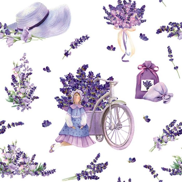 Linoows Papierserviette 20 Servietten Sommer Szenerie mit Lavendel und Tilda Puppen Motiv Sommer Szenerie mit Lavendel und Tilda Puppen